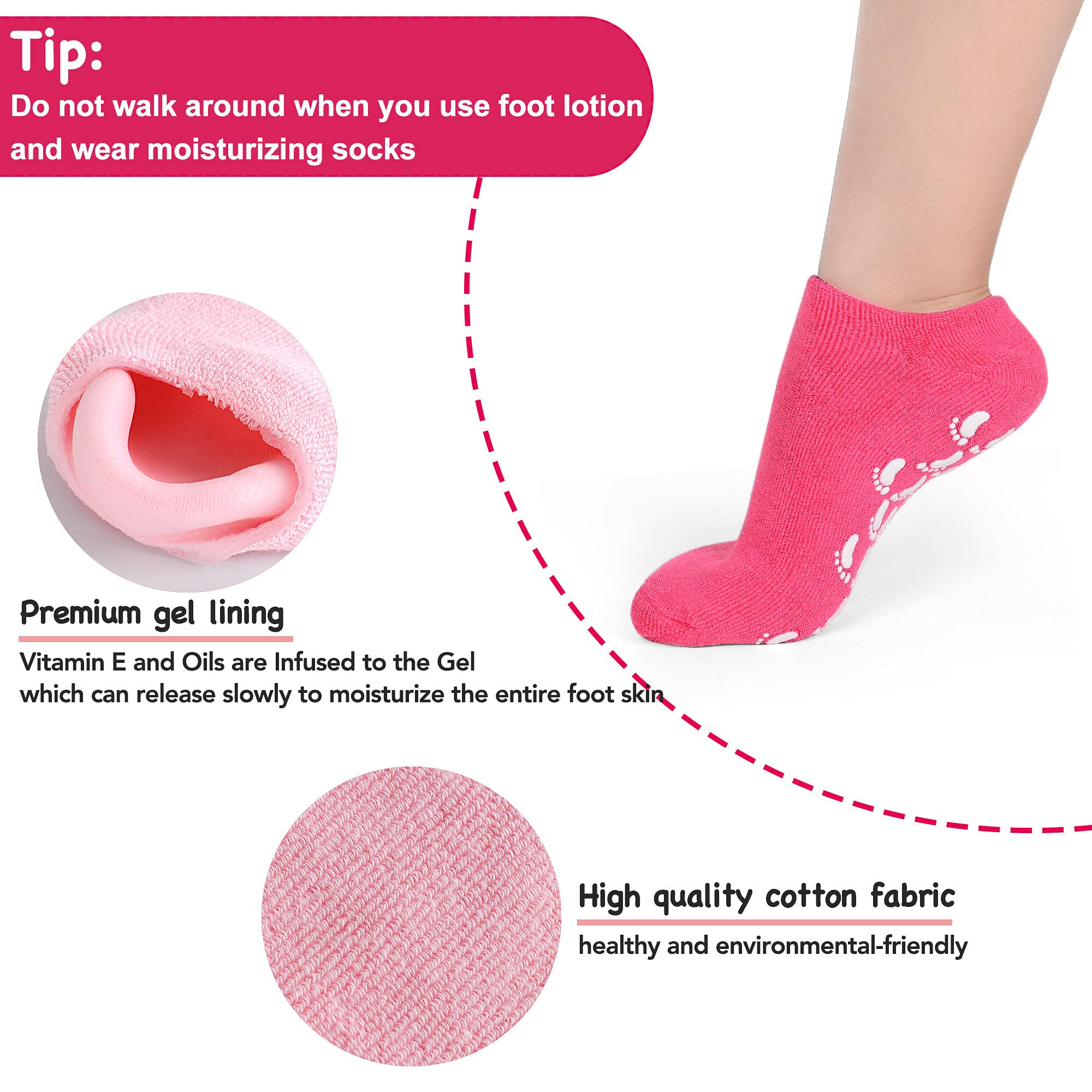 Moisturizing Gel Socks for Dry Cracked Feet & Heels | Vitamin-Enriched Spa Foot Care Socks with Hydrating Oils | Soft Pedicure Socks for Women (2 Pairs) | Perfect for Night Treatment, Home Spa & Winter Foot Care