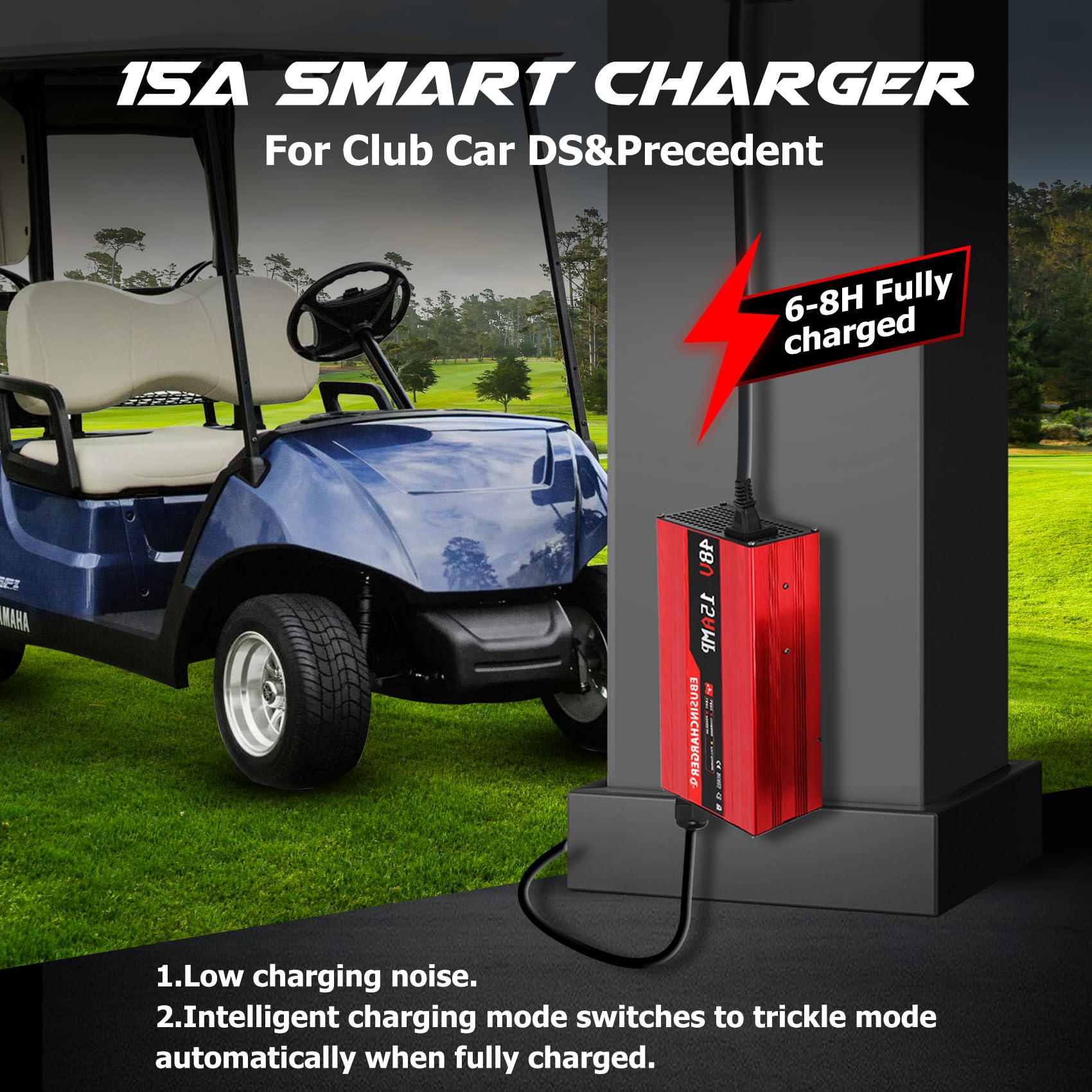 48V 15A Golf Cart Battery Charger for Club Car DS & Precedent - Fast 4-8H Full Charge Trickle Charger for Lead Acid Batteries | Replacement for Club Car 48 Volt Charger (5.5Lb) | Perfect for Golf Course, RV & Home Use