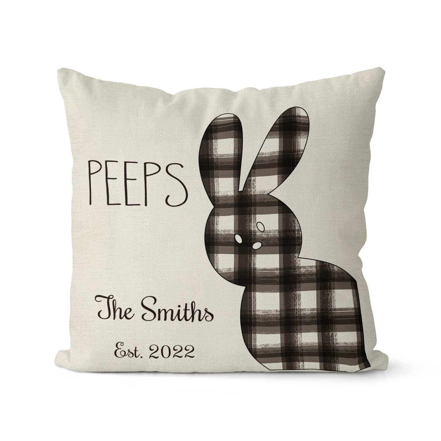 Custom Easter Pillow Covers 18x18 Inch - Personalized Family Name & Buffalo Plaid Bunny Design - Polyester Cushion Case for Sofa, Couch - Perfect for Spring Decor, Easter Gifts & Cozy Home Accents