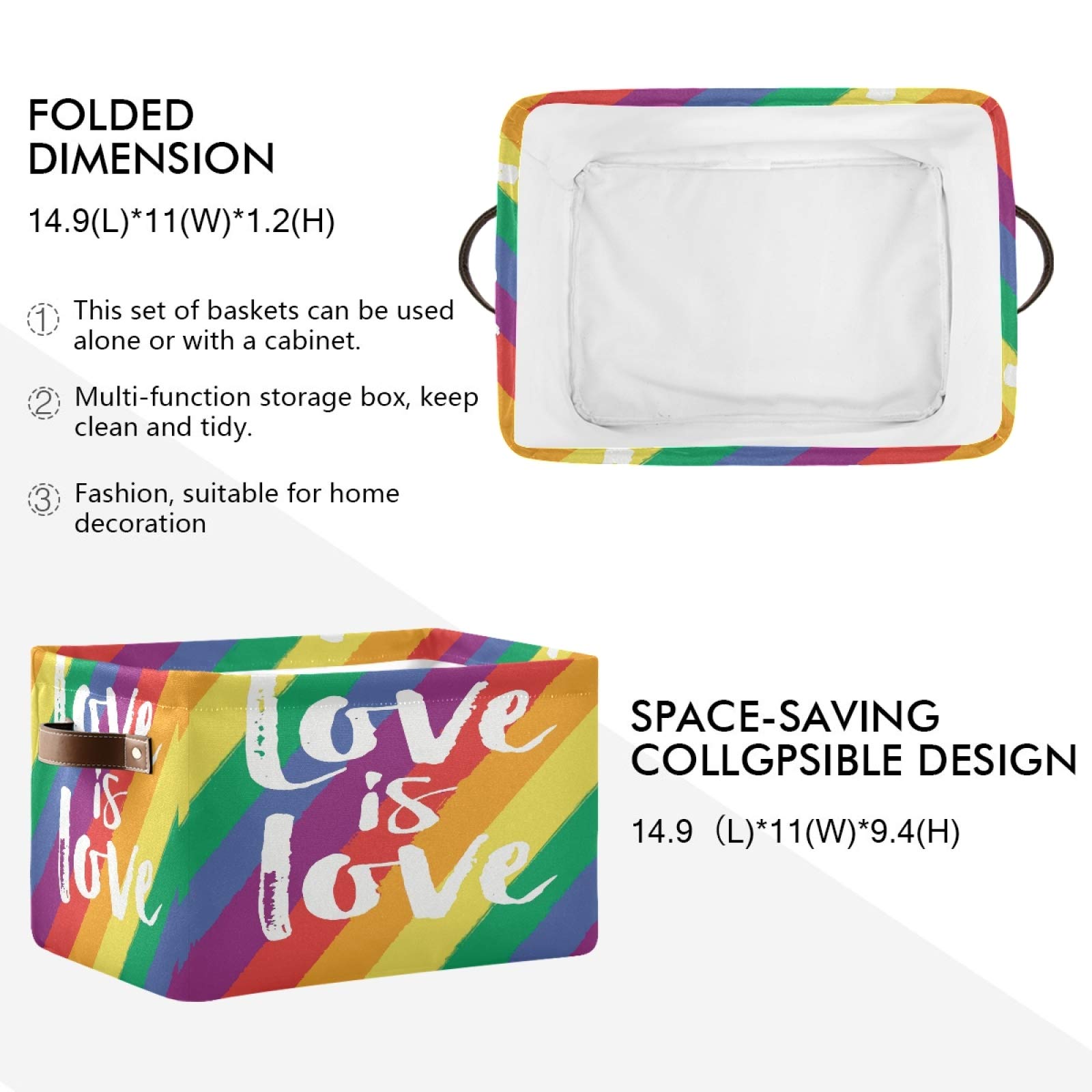 AUUXVA LGBT Pride Storage Basket - Durable Canvas Collapsible Organizer Bin with Handles for Toys, Clothes & Home Organization | Perfect for Bedroom, Closet, Office & Shelf Storage