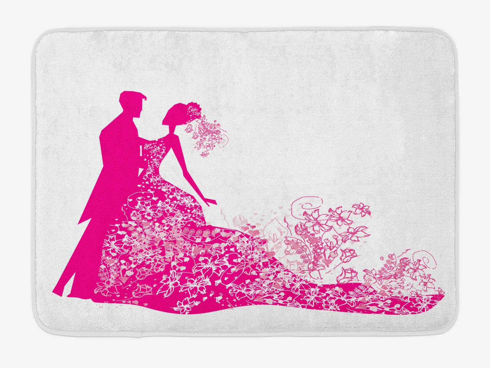 Ambesonne Plush Wedding Bath Mat - Non-Slip Couple Silhouette Floral Design, 30.2 x 20 Inches, Magenta & White - Perfect for Bridal Showers, Anniversary Gifts & Bathroom Decor