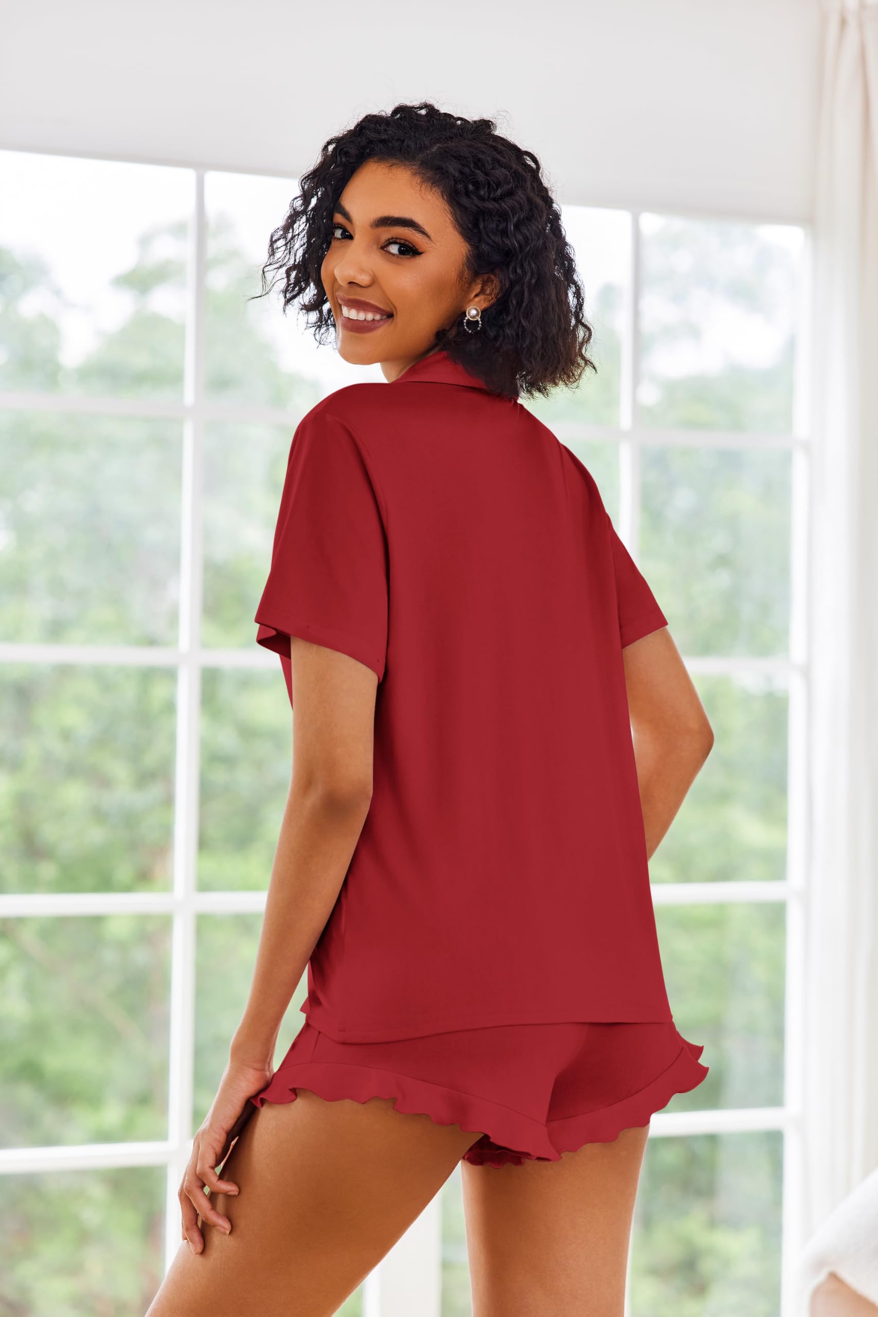 Ekouaer Women's Short Sleeve Pajama Set - Soft Button Down Sleepwear & Lounge Pjs for Nightwear | Perfect for Relaxing at Home, Sleepovers, and Cozy Evenings