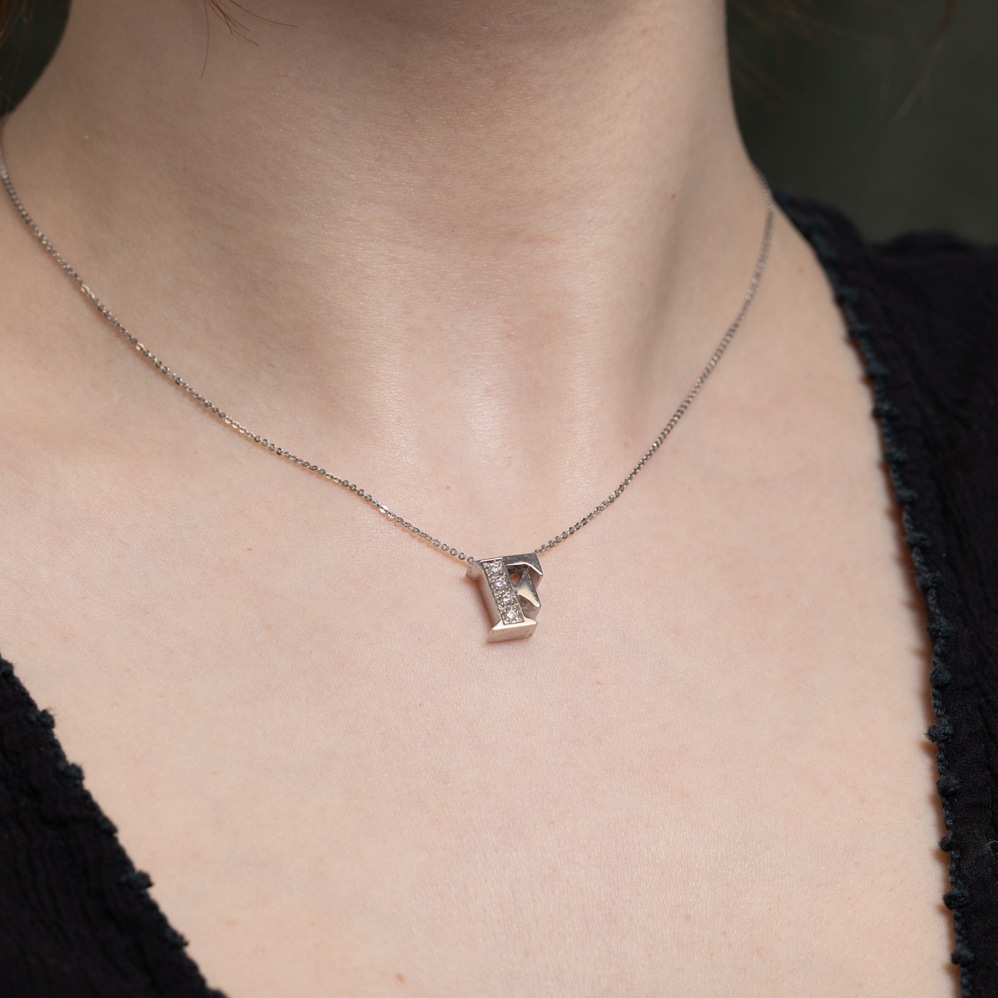 Diamond 'F' Initial Pendant Necklace | 0.10ctw | 16 Inch | Personalized Name Jewelry Gift for Women | Perfect for Birthdays, Anniversaries & Special Occasions