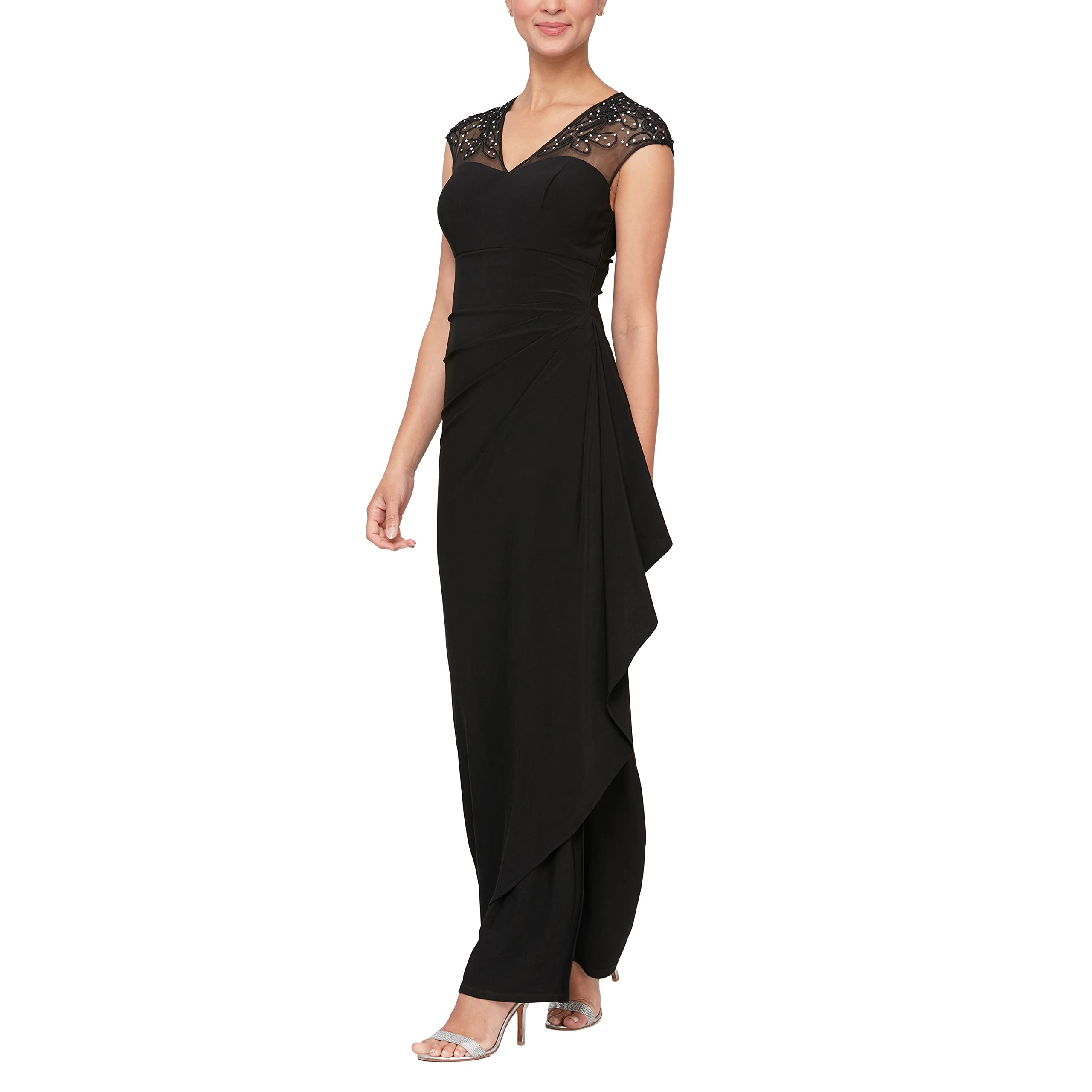 Alex Evenings Women's Long Formal Dress with Knot Front Detail - Elegant Evening Gowns for Weddings, Parties & Special Occasions