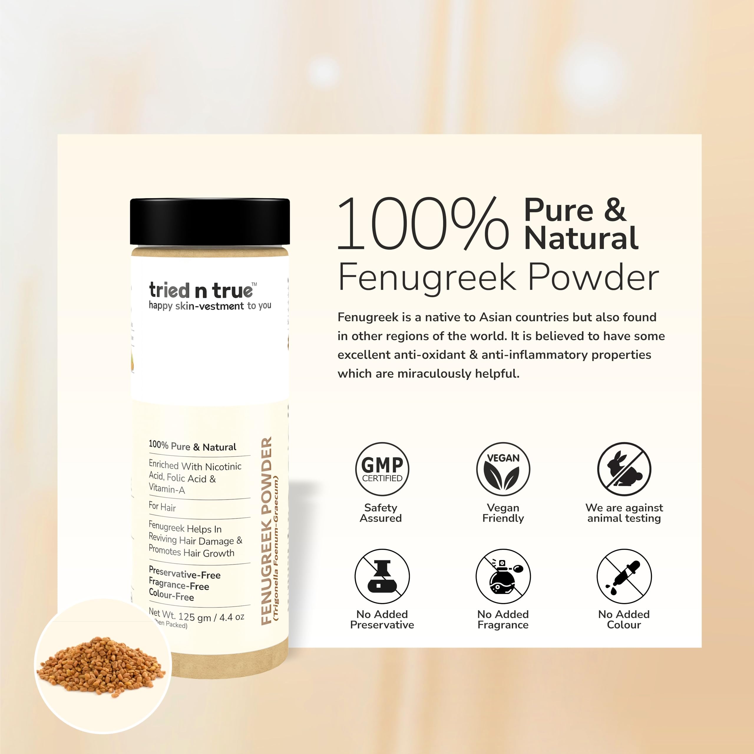 Pure Natural Fenugreek Powder (Methi) for Hair Growth - 125g | Organic Hair Mask & Hair Pack Treatment | Promotes Stronger, Thicker Hair | Ideal for DIY Hair Care & Scalp Treatments
