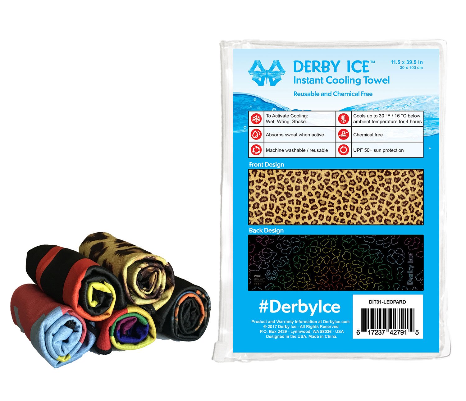 Cooling Derby Ice Towel - Leopard Print for Sports, Workouts & Outdoor Activities - Stay Cool in Hot Weather