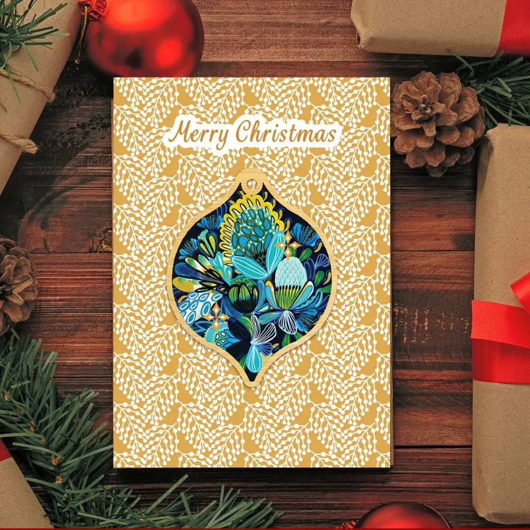 Azure Natives Australian Christmas Card & Bauble - Premium Holiday Greeting Cards with Ornament for Xmas Decorations, Gifts & Festive Celebrations