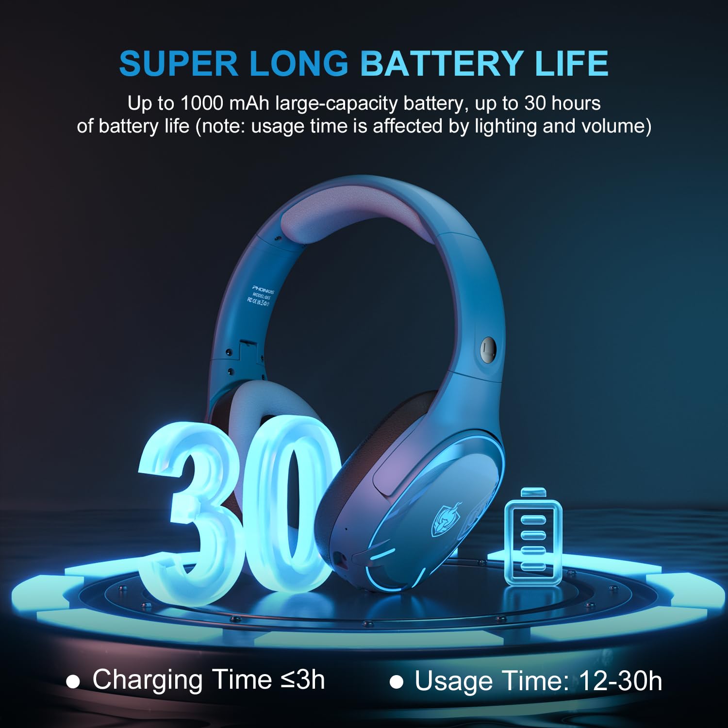 PHOINIKAS 2.4GHz Wireless Gaming Headset for PS5, PS4, PC - Bluetooth 5.3 Headphones with Noise Cancelling Mic, 7.1 Surround Sound, 30+ Hour Battery Life - Compatible with Nintendo Switch, Laptop, Mac (Blue) | Perfect for Competitive Gaming, Streaming & Online Meetings