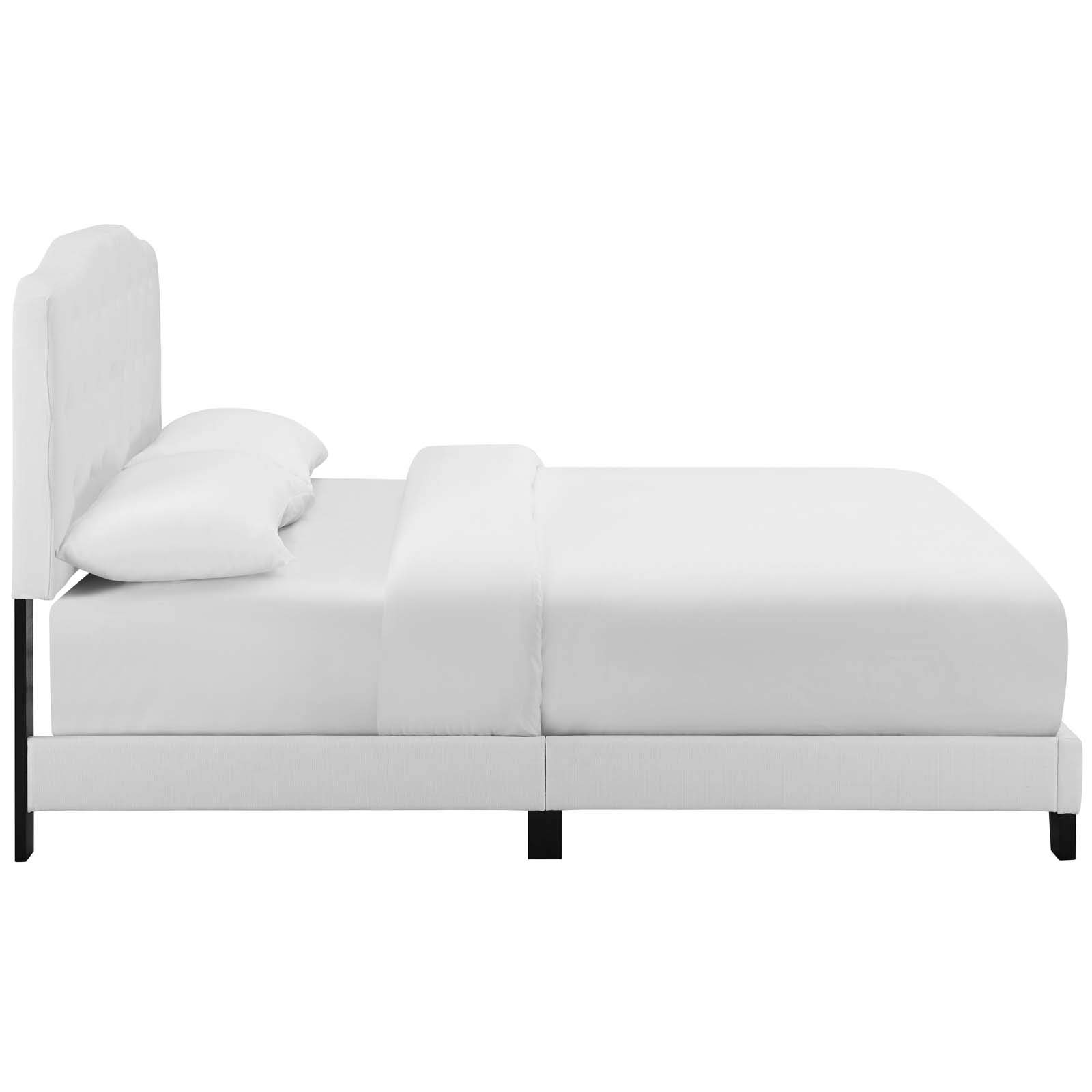 Modern Contemporary Urban Design White Fabric Platform Bed Frame for Stylish Minimalist Bedrooms