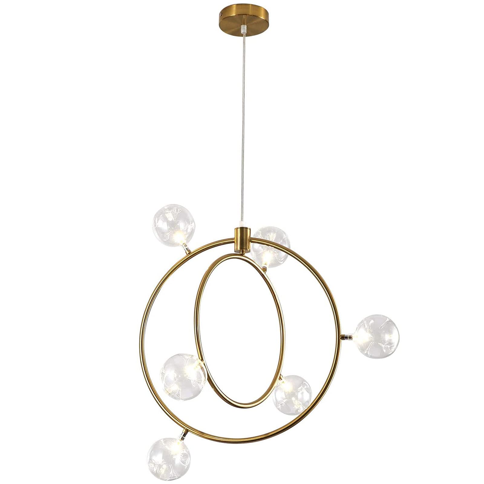 6-Lights Modern Pendant Light Fixture with Glass Globe Lampshade - Hanging Ceiling Lamp for Kitchen Island, Living Room, Bedroom & Foyer - Requires 6 G4 LED Bulbs (Not Included) 110V - Perfect for Dining Room Lighting, Home Decor and Interior Design