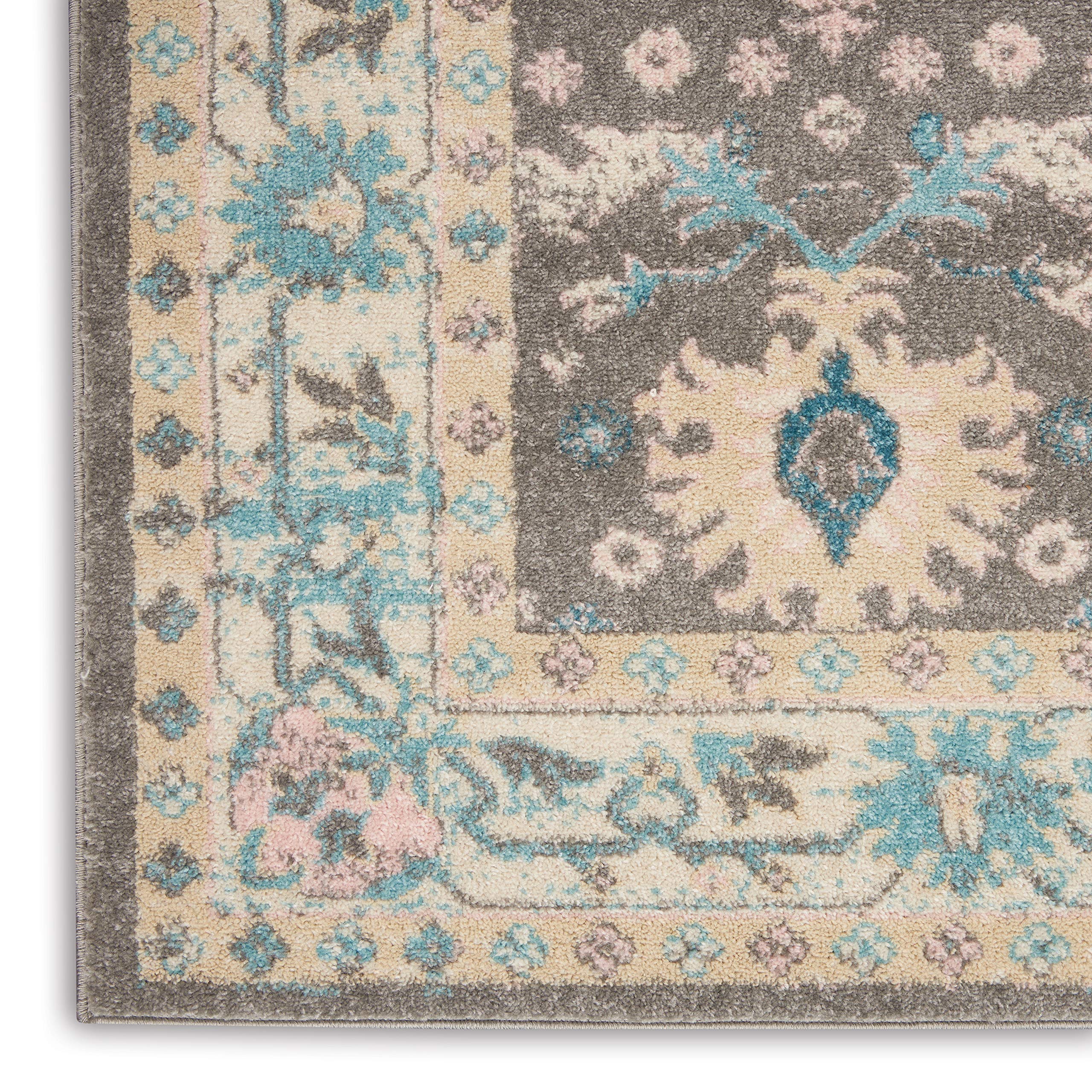 Nourison Tranquil Persian Grey/Pink 4' x 6' Area Rug - Easy Cleaning, Non-Shedding, Soft & Durable - Perfect for Bedroom, Living Room, Dining Room & Kitchen Decor (4x6)