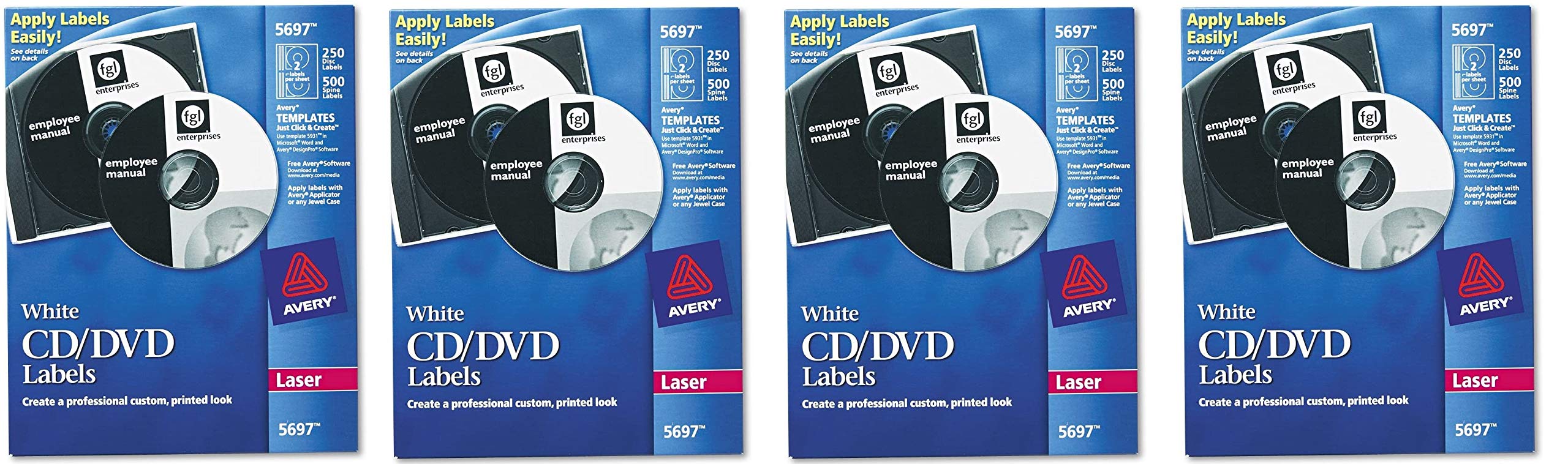 AVERY 5697 Matte White Laser CD Labels - 4 Packs of 250 | Perfect for Organizing Music, Software & Data Discs | Durable Printable Labels for Professional Archiving & Home Use