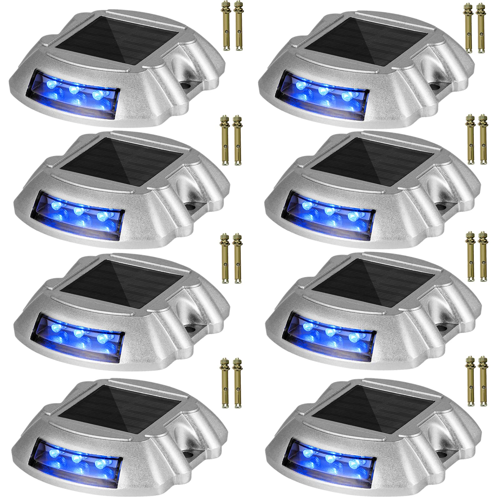 Happybuy 8-Pack Solar Driveway Lights - Bright Blue LED Outdoor Waterproof Wireless Solar Lights for Deck, Dock, Path, Garden, Walkway, Sidewalk & Steps | Weatherproof Solar-Powered Landscape Lighting for Night Safety & Decoration