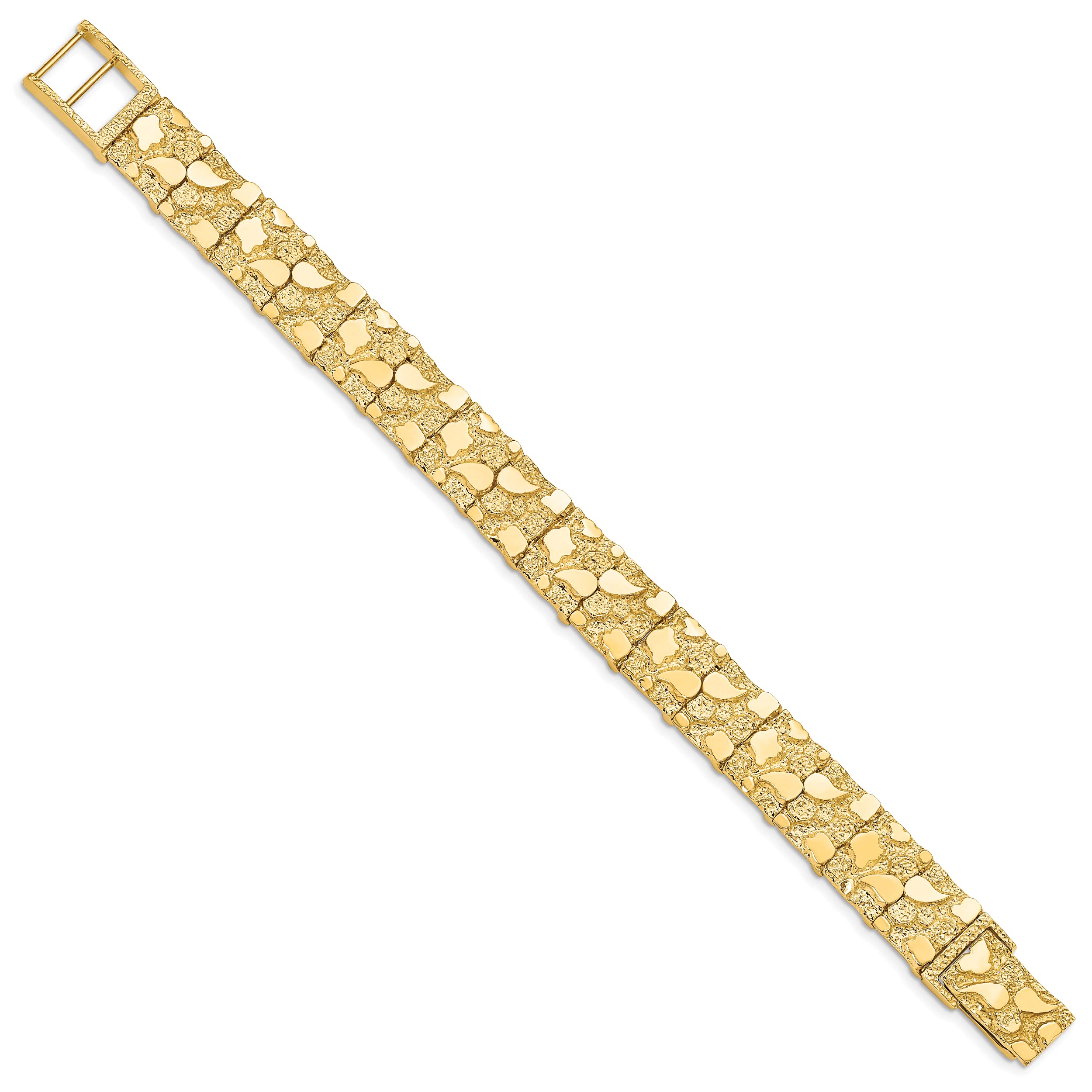 14K Yellow Gold 12.50mm Nugget Bracelet Chain Anklet - 7