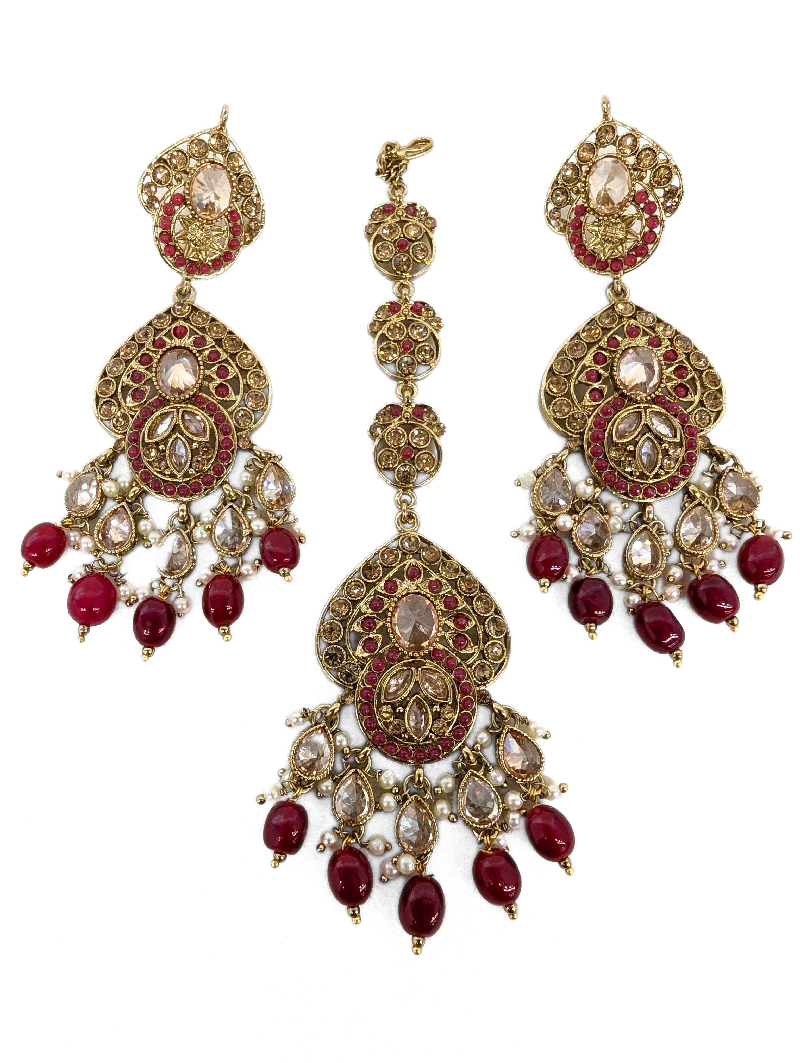 Amila Stone Earrings with Tikka - Handmade Boho Jewelry for Women | Elegant Indian Ethnic Accessories for Weddings, Parties & Festivals