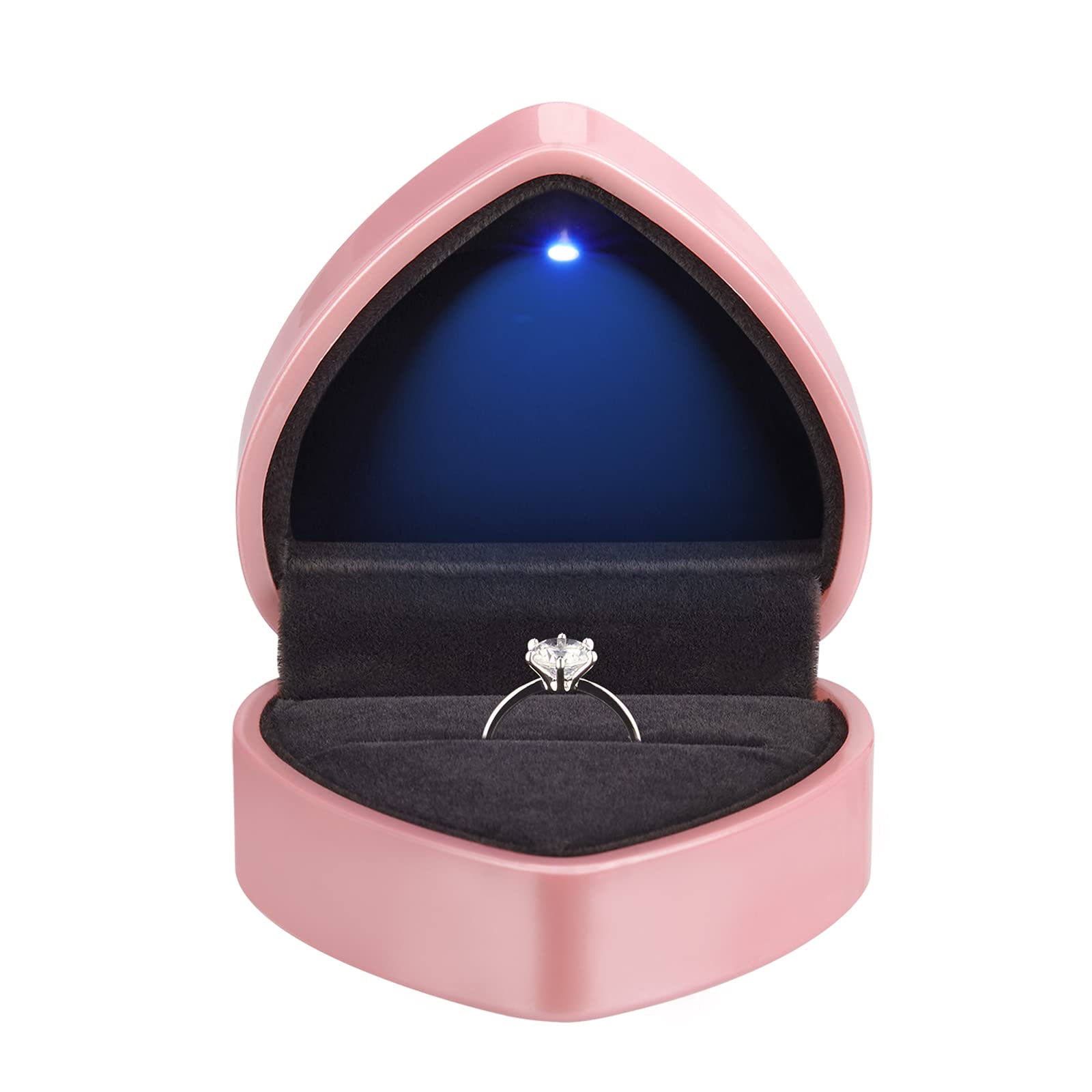 Heart Shaped LED Jewelry Gift Box - Velvet Ring & Earrings Display Case with Light for Wedding, Engagement, Proposal, Birthday & Anniversary Gifts - Perfect for Romantic Surprises & Special Occasions (Pink)