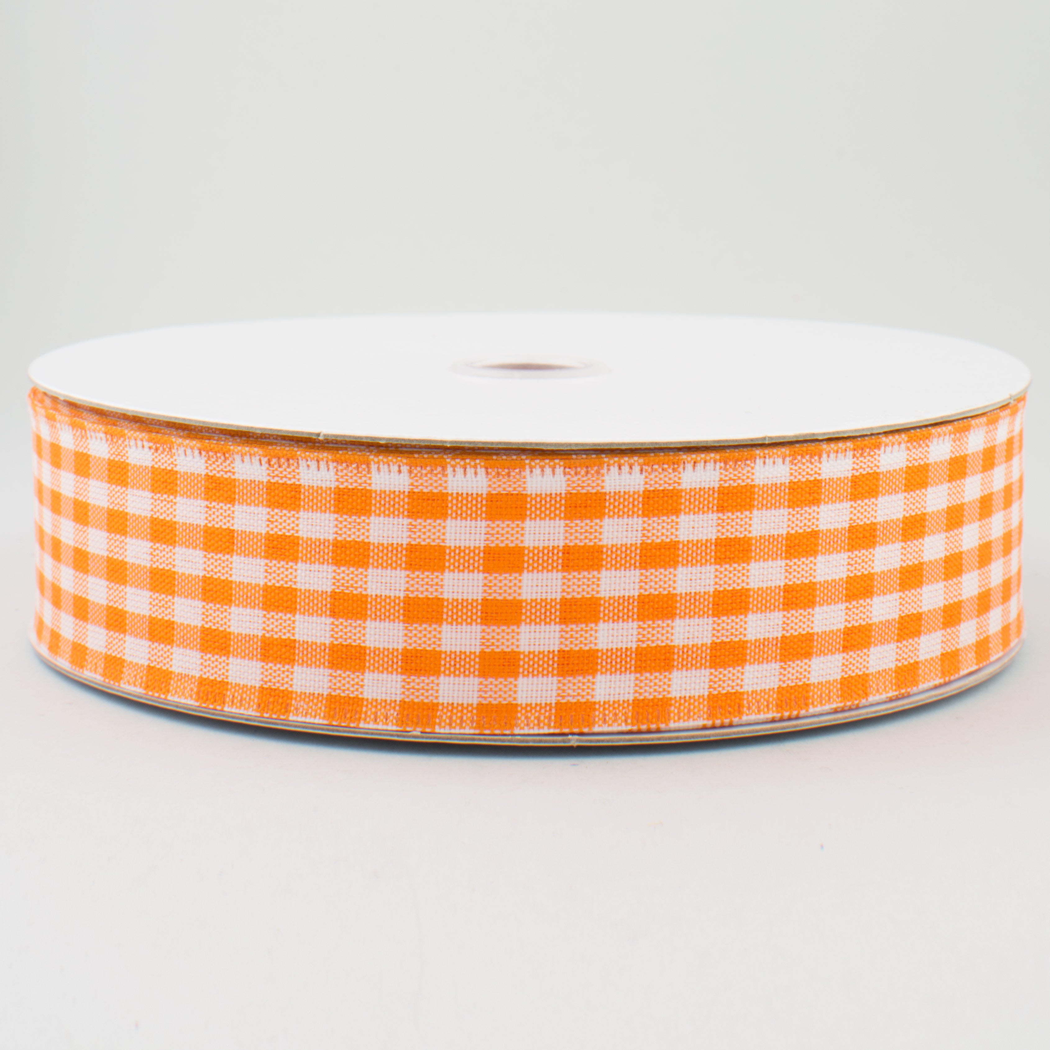 1.5 Inch Gingham Check Wired Ribbon - Orange and White Craft Ribbon (50 Yards) for Gift Wrapping, DIY Projects, Wedding Decorations and Party Favors