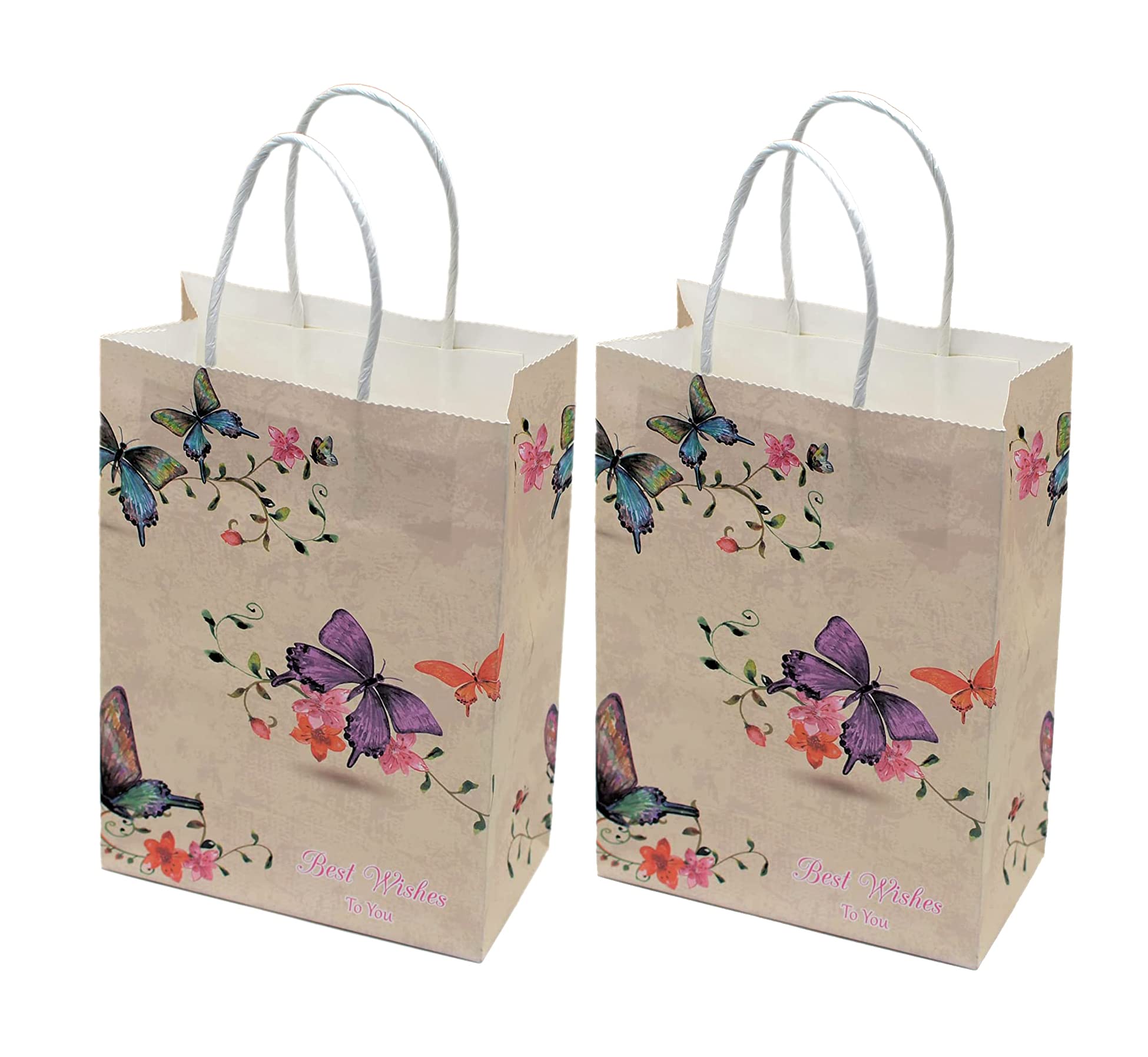 20pcs Small Kraft Paper Gift Bags with Handles - Butterfly Floral Design for Baby Showers, Birthday Parties, Weddings & Christmas | Eco-Friendly Party Favor Bags for Kids Events, Restaurant Takeouts & Retail Stores (20 Pack)