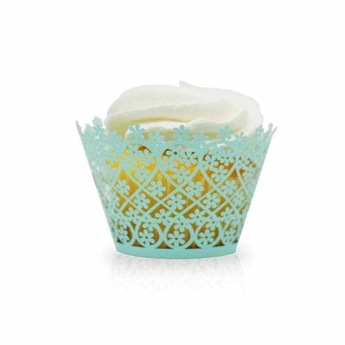Emerald Blue Floral Lace Cupcake Wrappers & Liners - 25 Piece Set for Baking, Party Decorations, and Wedding Desserts | Elegant Cupcake Holders for Special Occasions