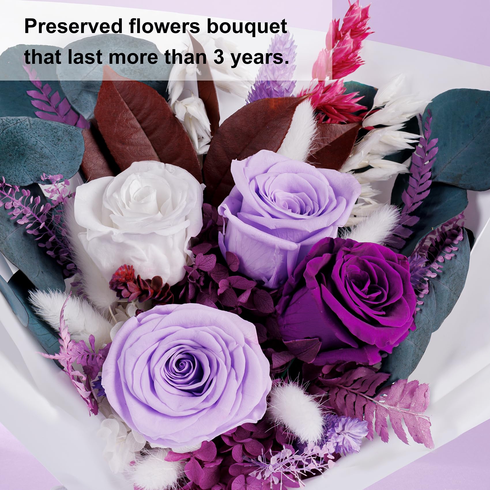 Preserved Purple Roses Bouquet - Luxury Birthday & Mother's Day Gift for Women, Wife & Mom - Long-Lasting Flower Delivery for Special Occasions | Perfect for Anniversaries, Valentine's Day & Home Decor
