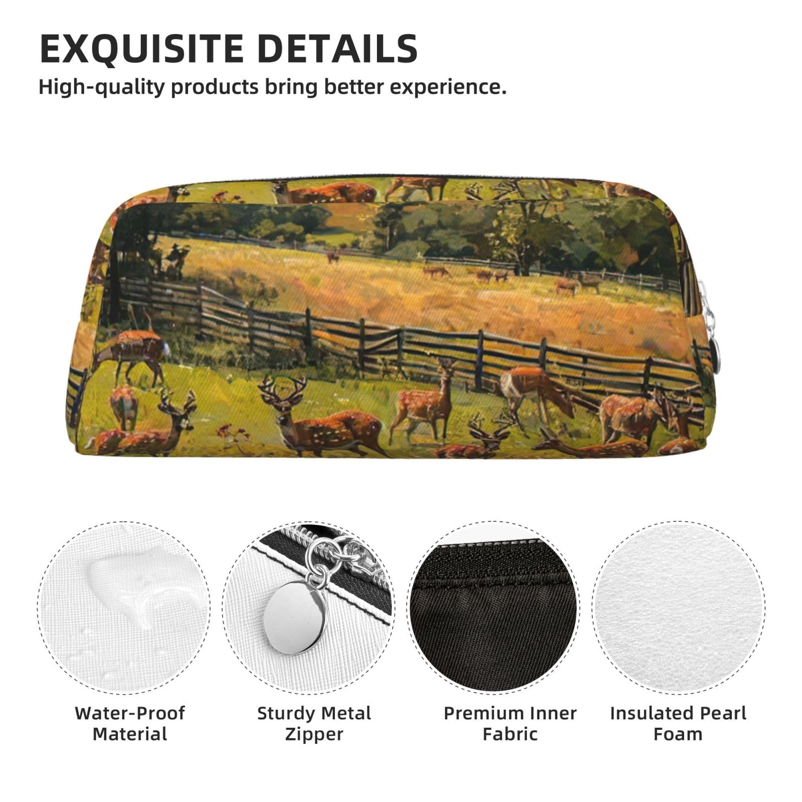 Deer Print Pencil Case & Makeup Bag - Cute Farm Animal Design Pouch for School, Office, Travel & Cosmetics Storage (Women & Men)