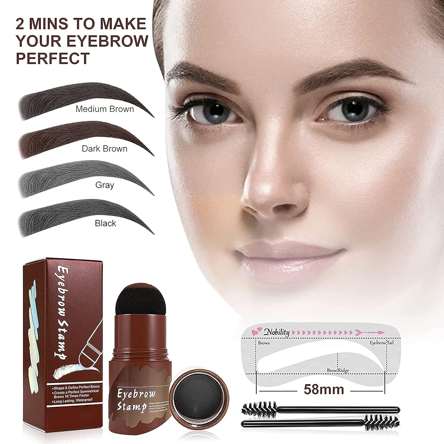 Adbeni Hairline Shadow Powder Stick - Eyebrow & Hair Powder for Natural Look, Brown (1 Pack) | Includes Eyebrow Stencil | Perfect for Daily Makeup & Touch-Ups