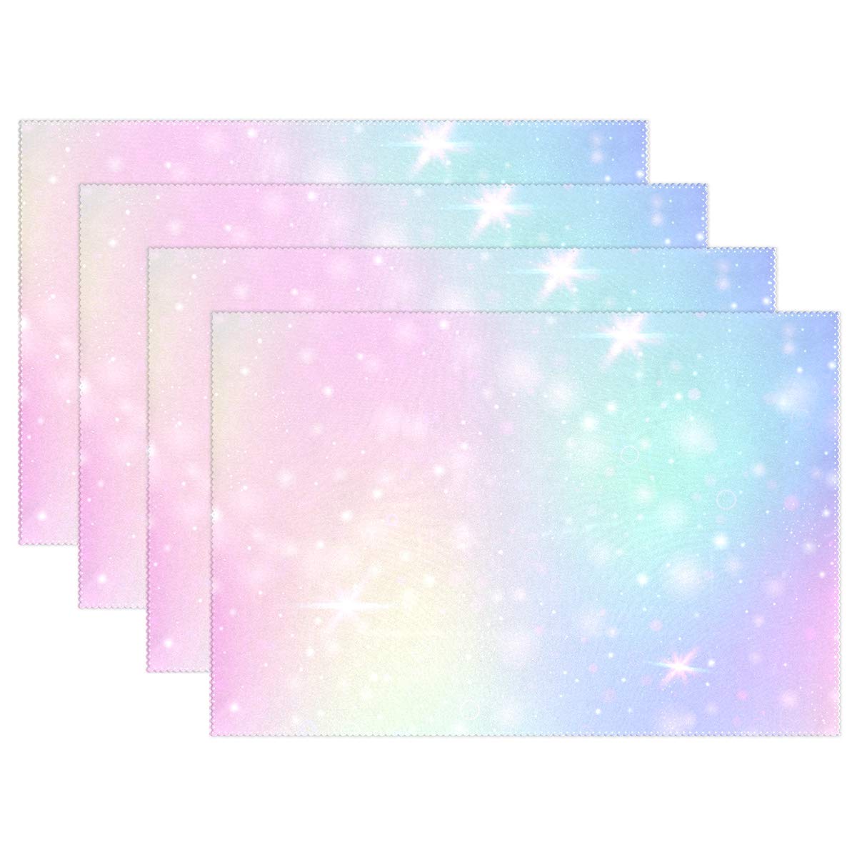 AGONA Magic Rainbow Galaxy Fairy Sparkles Stars Placemats - Heat Resistant & Non-Slip Table Mats - Washable Crossweave Woven Placemats for Dining Table, Kitchen Decor - Set of 4 - Perfect for Parties, Holidays, and Everyday Meals