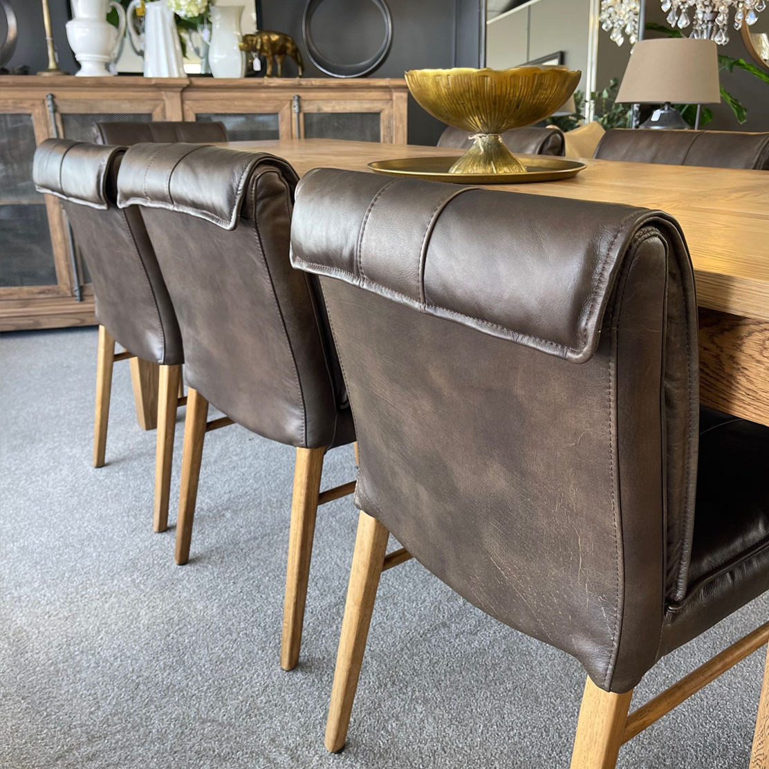 Premium Maxson Brown Leather Dining Chair with Sturdy Wooden Legs - Elegant & Comfortable Seating for Home, Restaurant, or Office Dining Areas
