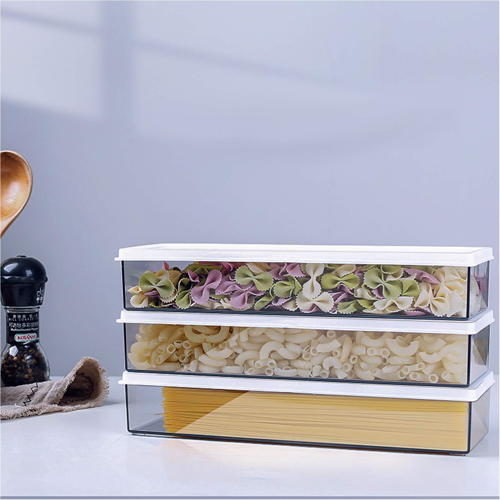 2-Pack Clear Plastic Pasta Storage Containers with Lids - Airtrectangular Spaghetti Food Containers for Kitchen & Pantry Organization - Perfect for Meal Prep, Leftovers & Dry Food Storage