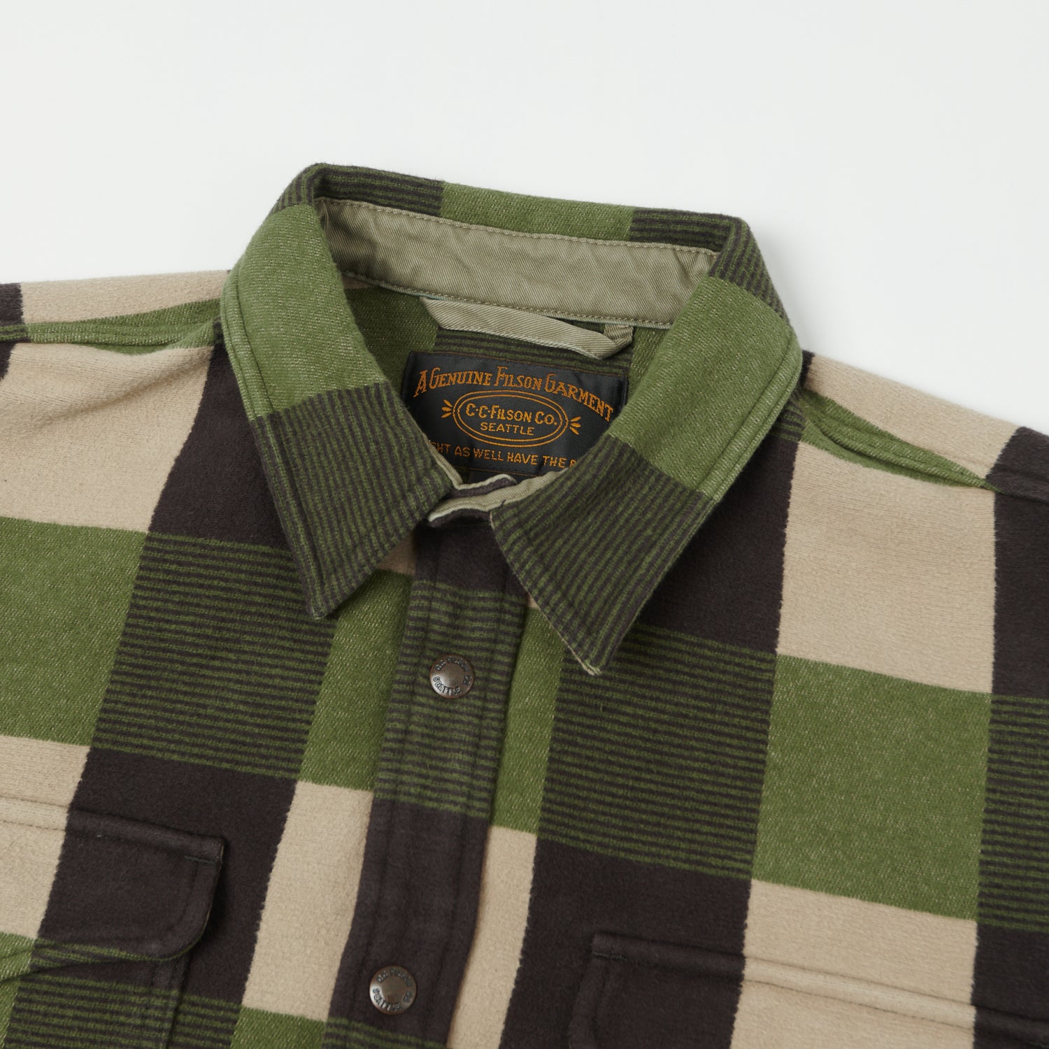 Filson Beartooth Camp Jacket - Cinder Olive Check Flannel Shirt for Men | Water-Resistant Outdoor Hunting & Hiking Jacket