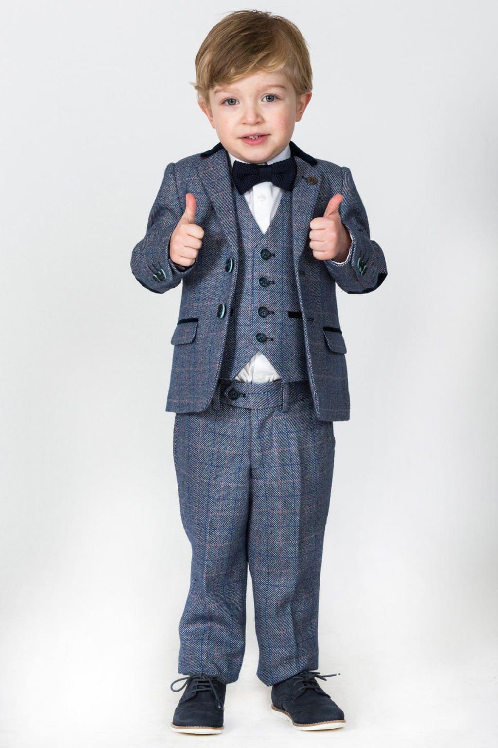 Marc Darcy Hilton Kids' Blue Tweed Check 3-Piece Suit | Formal Wear for Boys | Wedding, Party & Special Occasion Outfit