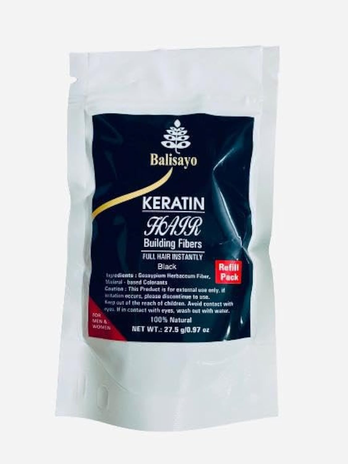 Balisayo Hair Building Fibers Refill Pack (Black) - 27.5g Toppik-Compatible Hair Thickening Powder for Thinning Hair - Perfect for Daily Use & Travel