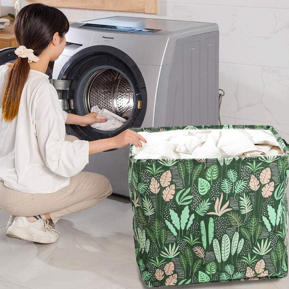 Large 100L Rectangular Laundry Hamper with Handles & Drawstring - Foldable Storage Bin for Clothes, Toys, Blankets - Perfect for Bedroom, Bathroom, Laundry Room Organization (Seaweed Green)