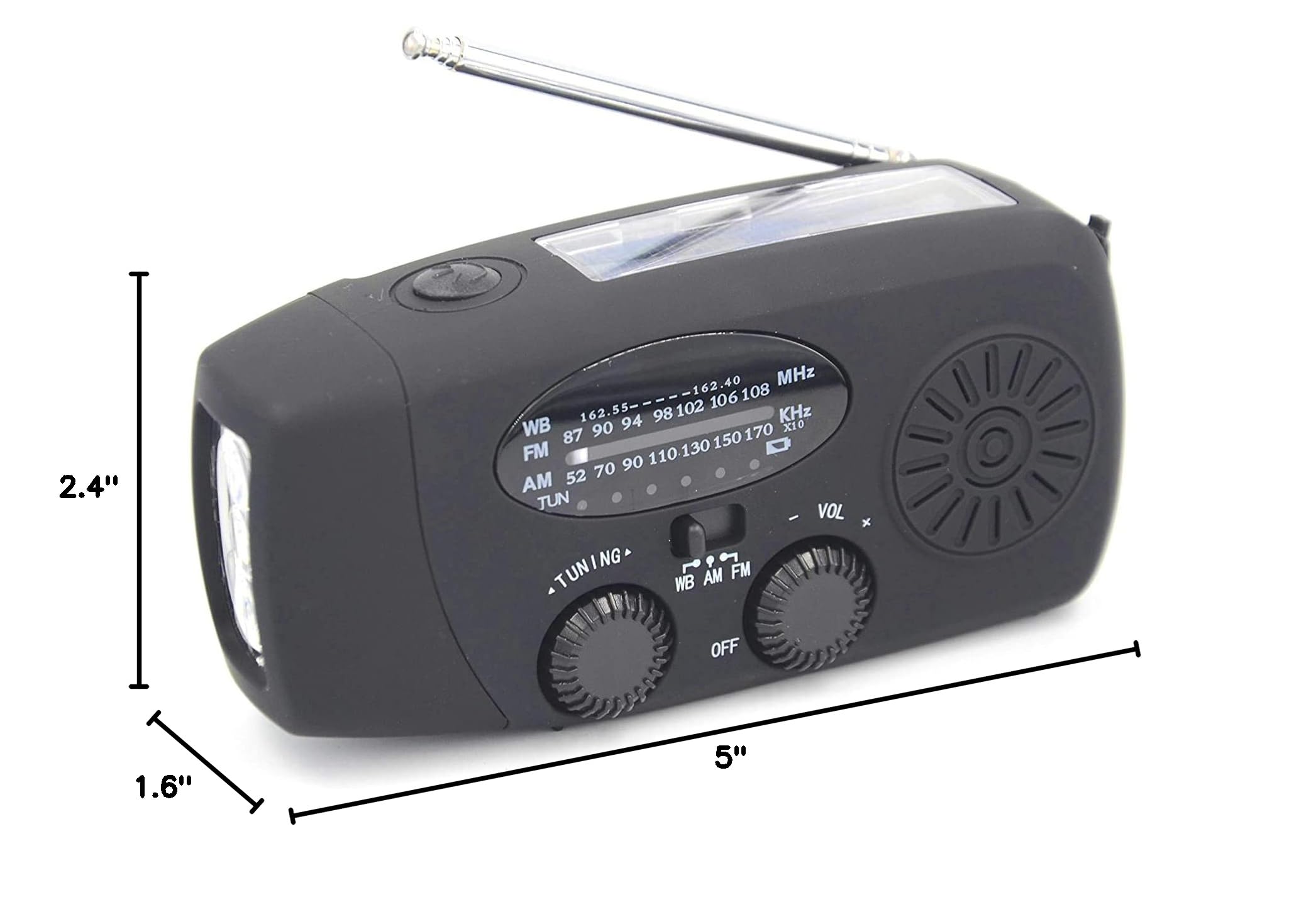 Aivica-088 NOAA Weather Radio Emergency Radio - 7400mAh Solar, Hand Crank & USB Type C Charging, AM/FM/NOAA, 3 LED Flashlight, 2000mAh Power Bank for Smartphone (Black) - Perfect for Camping, Hiking, and Emergency Preparedness