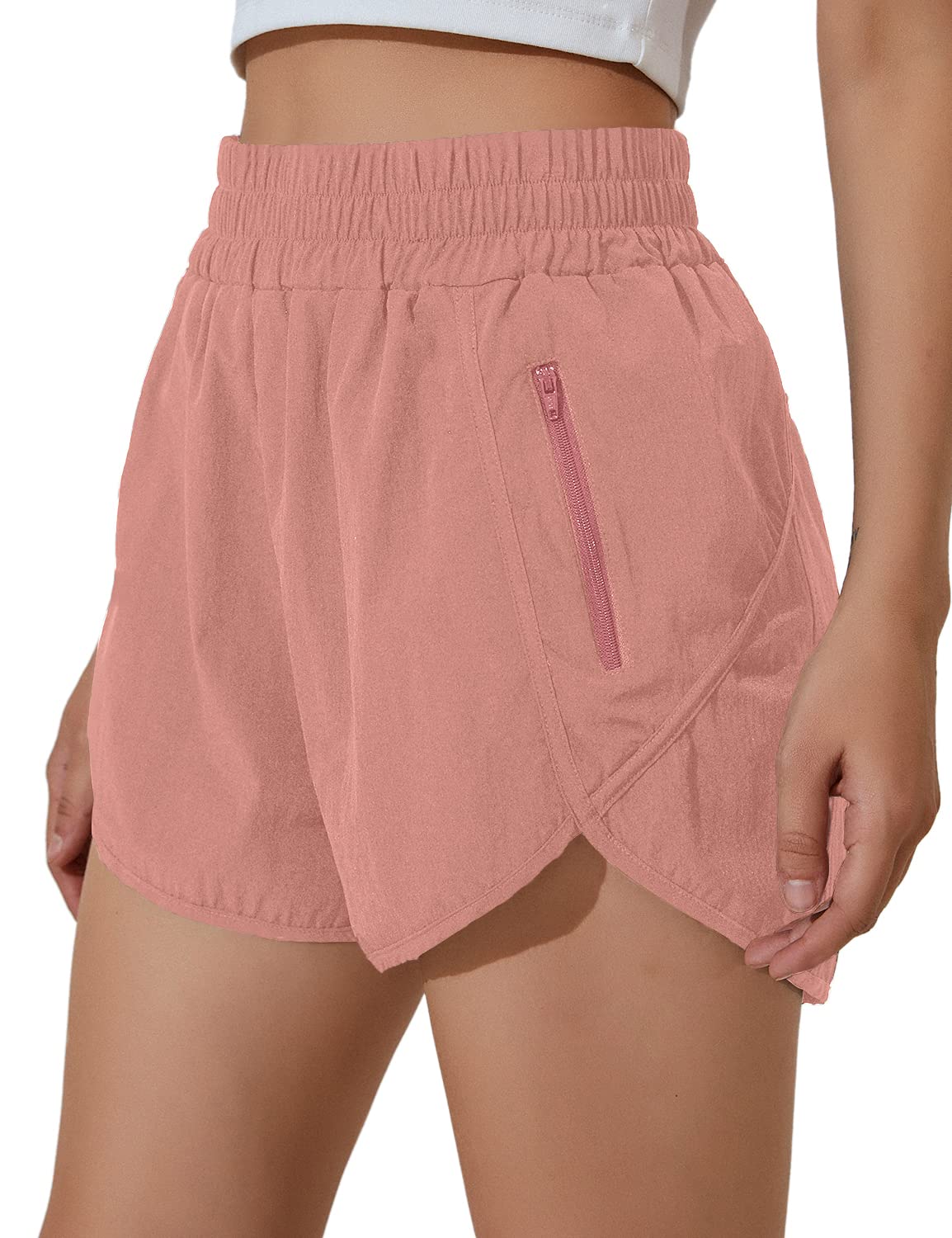 Women's High Waisted Running Shorts - Quick Dry Athletic Workout Shorts with Zipper Pocket | Perfect for Jogging, Gym & Yoga