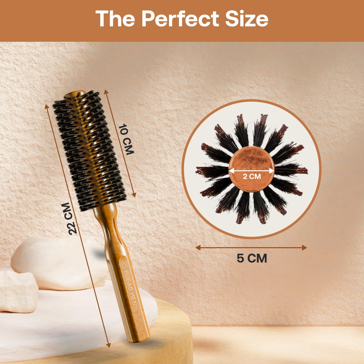 Premium Round Hair Brush Comb for Men & Women - Wooden Handle with Anti-Slip Grip & Natural Bristles | Volumizing, Straightening, Curling & Blow Drying Styling Tool | Perfect for Salon, Home Hair Care & Travel Styling