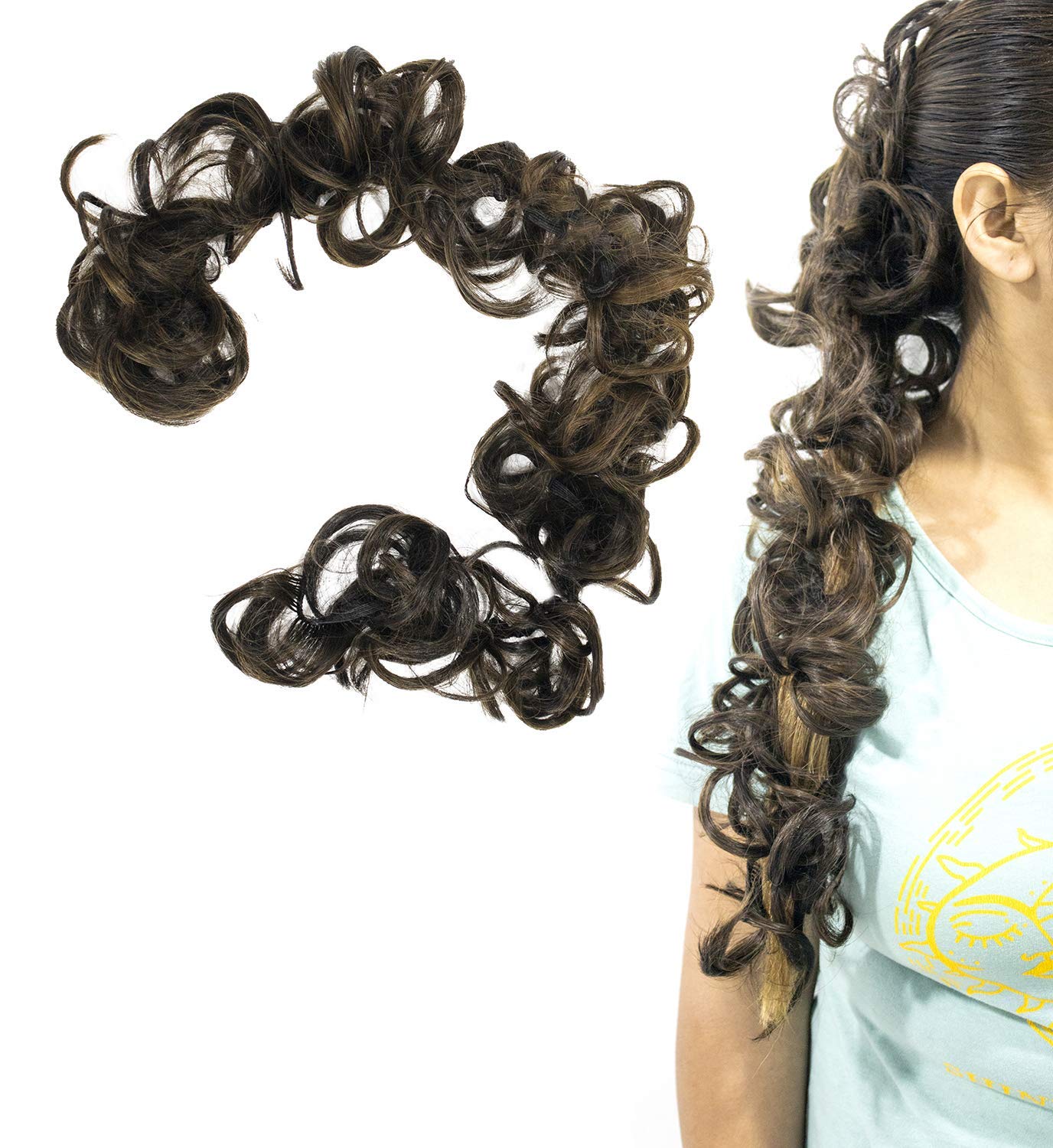 KAVIN Dark Brown Synthetic Frill Hair Extensions for Women - 1 Pack | Perfect for Parties, Cosplay & Everyday Styling