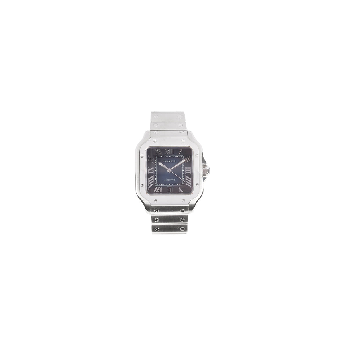 Cartier Santos Watch for Men - Luxury Stainless Steel Dark Navy Dial Automatic Watch - Perfect for Business, Formal Events & Gifting