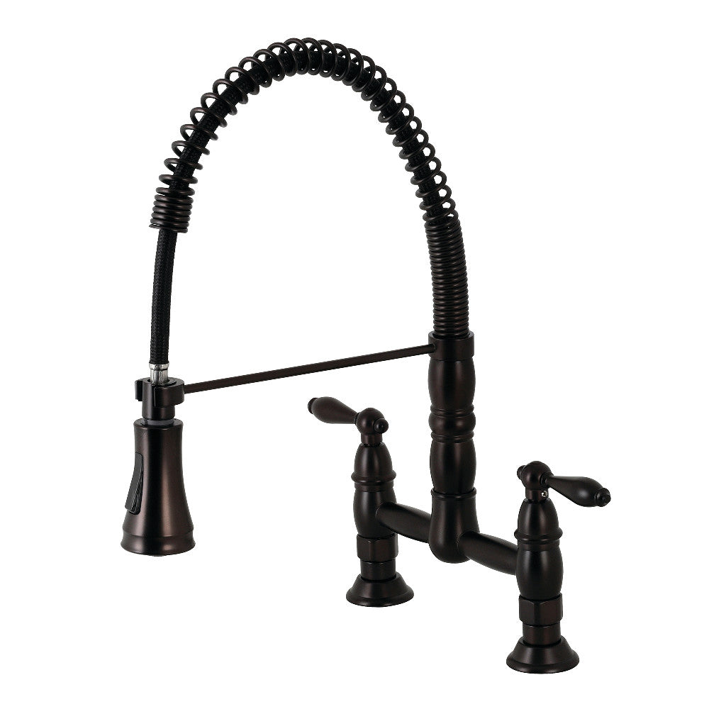 Gourmetier GS1276AL Heritage Two Handle Deck Mount Pull Down Sprayer Kitchen Faucet - Stainless Steel Brushed Nickel - High Arc Commercial Style for Sink - Perfect for Home Kitchen & Restaurant Use