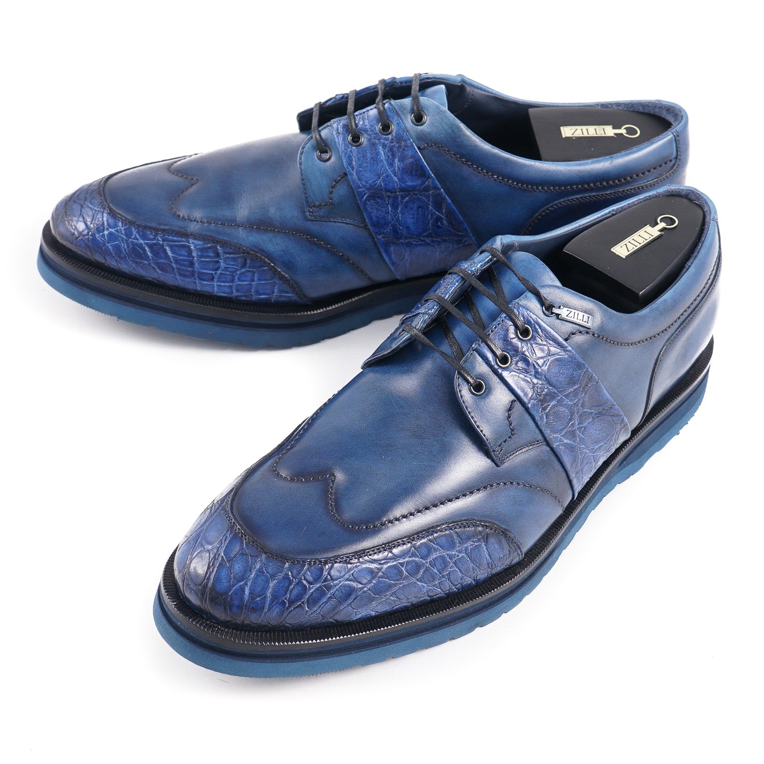 Luxury Zilli Crocodile & Calf Leather Derby Shoes for Men - Premium Handmade Dress Shoes for Business, Wedding & Formal Occasions