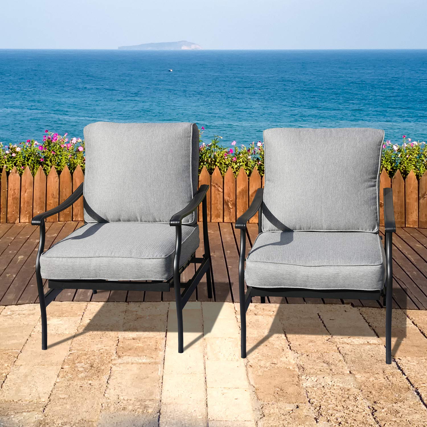 LOKATSE HOME 2-Piece Outdoor Bistro Set - Wrought Iron Patio Chairs with Cushions, Grey - Perfect for Garden, Balcony & Small Space Dining