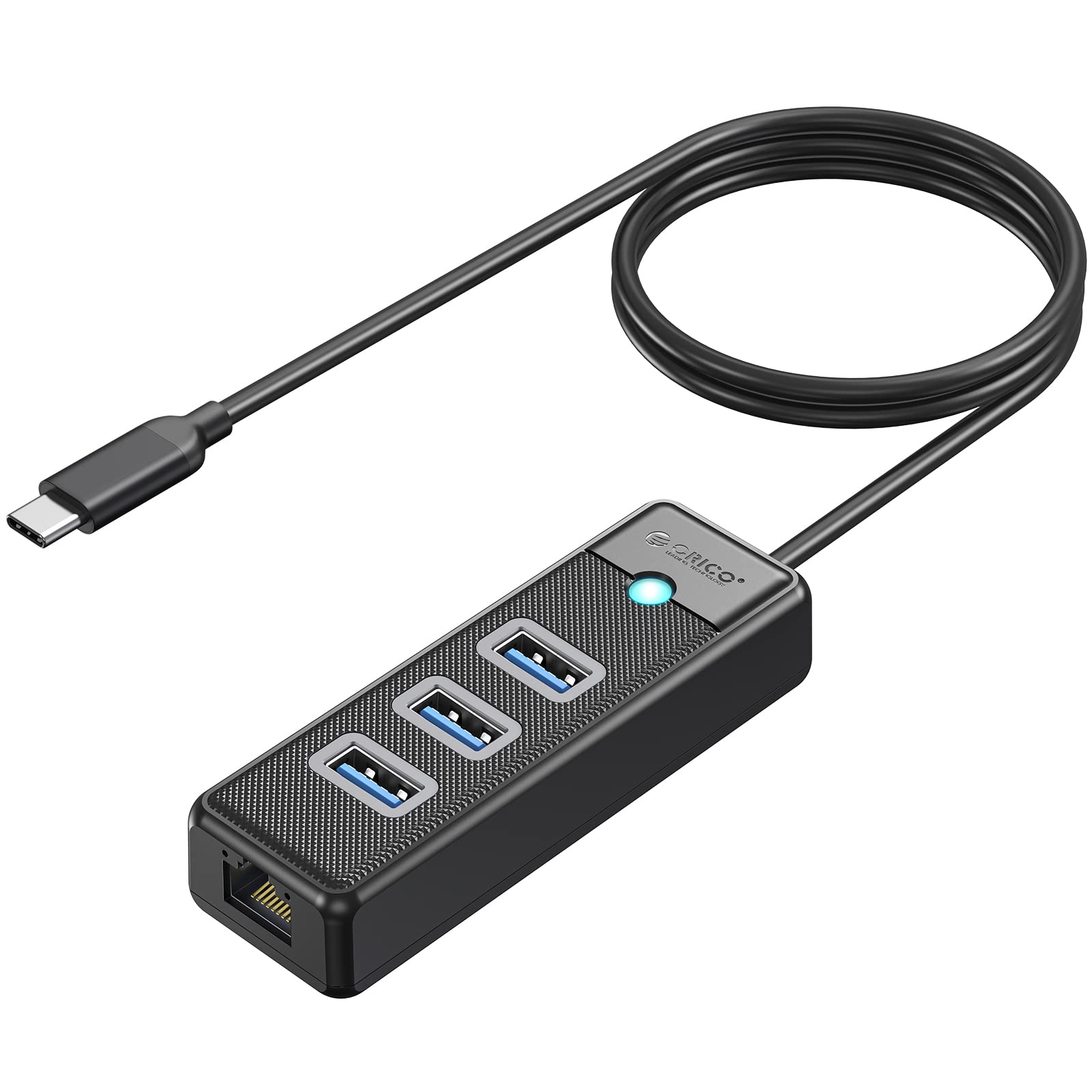 ORICO USB C to Ethernet Adapter 4-in-1 Hub with Gigabit RJ45 Port, 3.3ft Cable - Compatible with MacBook, Windows, Linux & Android Devices - Ideal for Home Office, Remote Work & Gaming Connectivity