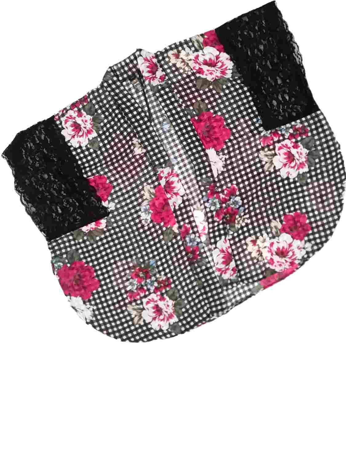 Women's Floral Gingham Swimwear Cover Up - Opaque Beach Dress with Flower Checker Print - One Size Black - Perfect for Poolside, Beach Vacation & Summer Outings
