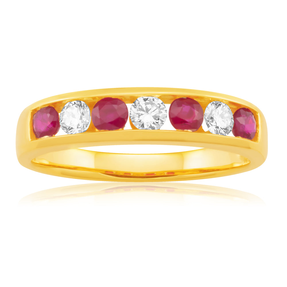 18K Yellow Gold Natural Ruby and Diamond Ring (0.25ct) - Elegant Jewelry for Women, Perfect for Engagement, Anniversary & Special Occasions