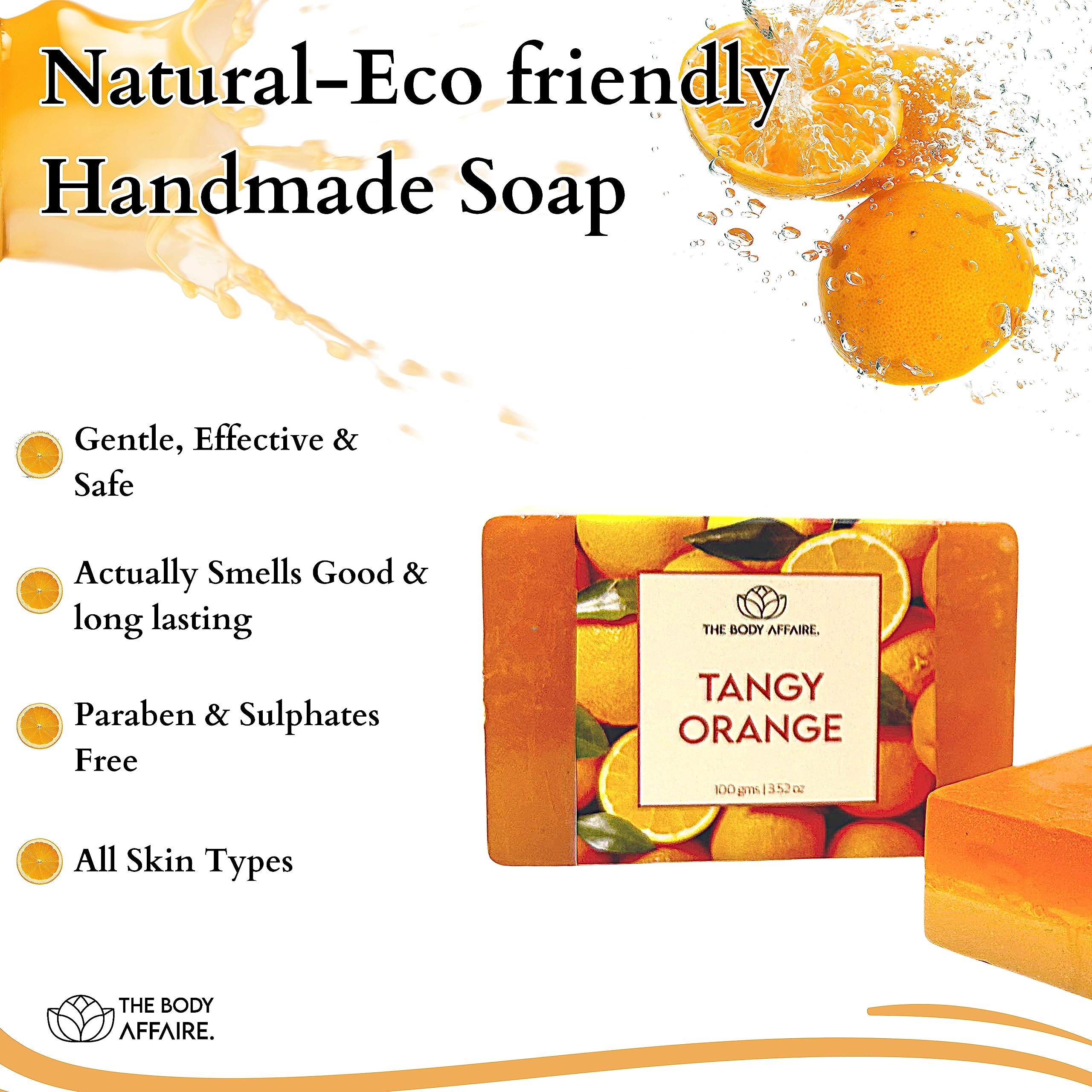 FORGANIK Handmade Soap by The Body Affaire - 100g Natural Orange Scented Soap for Sensitive Skin | Moisturizing & Exfoliating | Perfect for Daily Use, Gifts & Spa Days