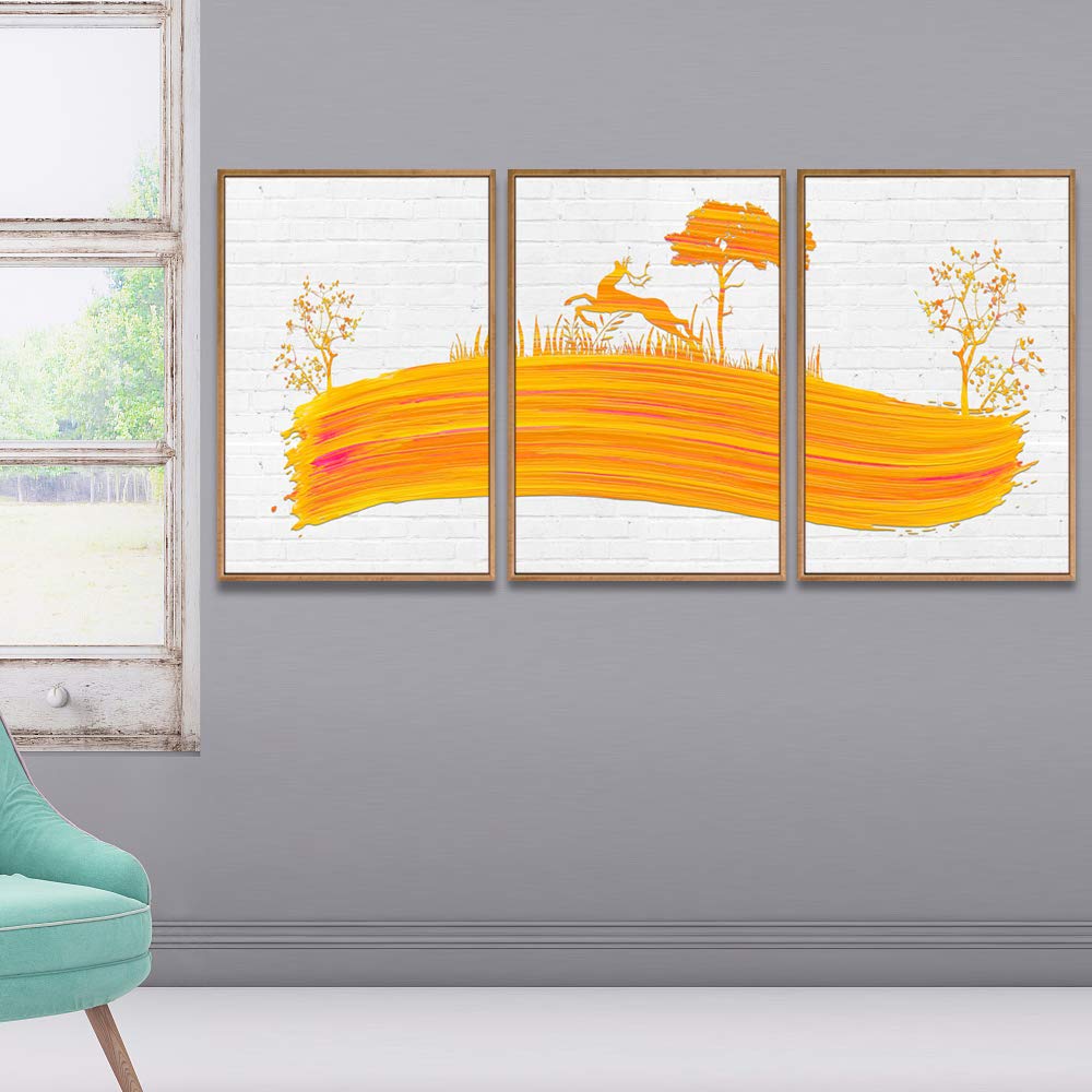 Wall26 3-Panel Framed Abstract Tree Canvas Wall Art - 16x24 Inch Ready to Hang Painting for Living Room & Bedroom Decor | Modern Home Office & Dormitory Wall Decor