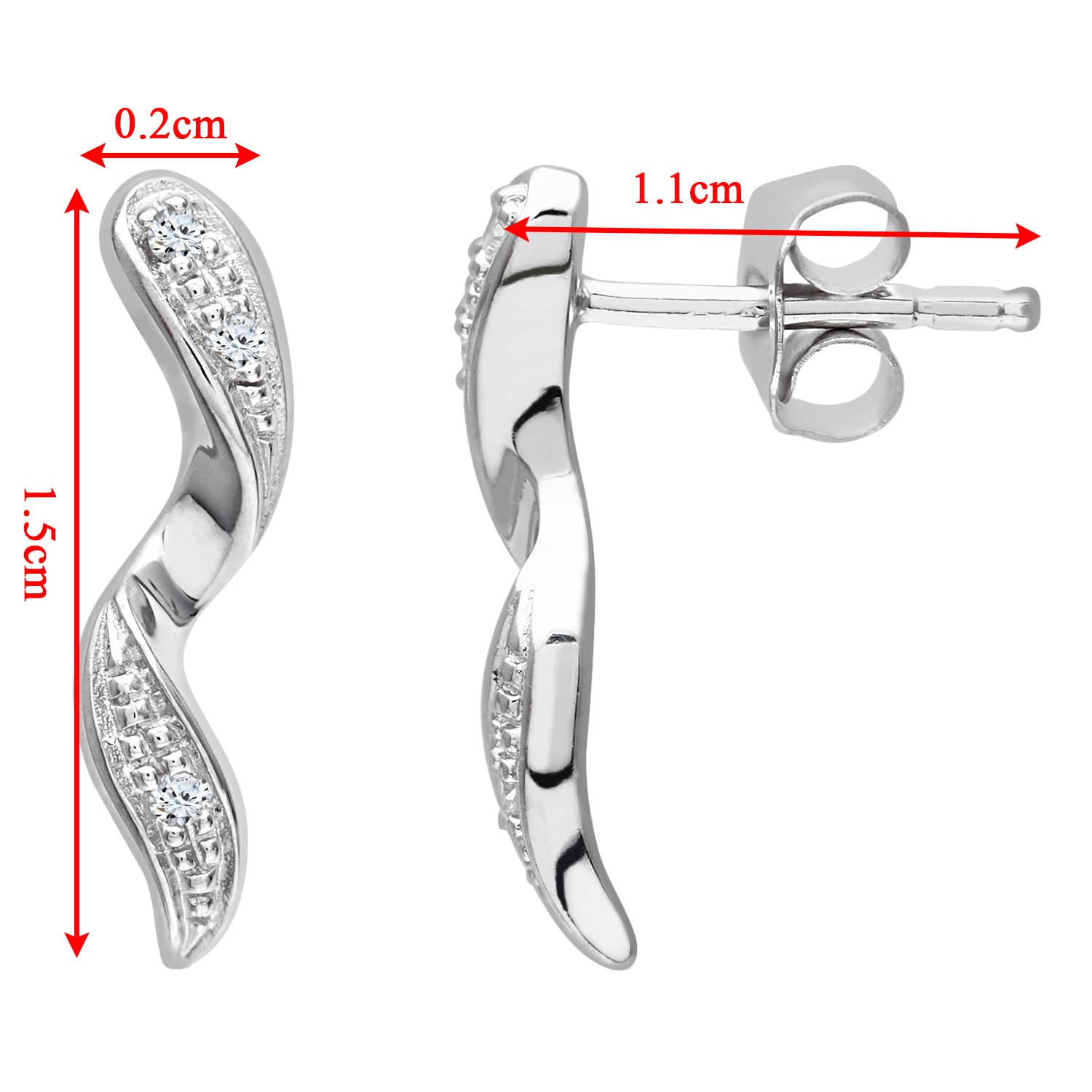 9ct White Gold Women’s Diamond Earrings - Elegant Twist Design Stud Earrings for Everyday Wear & Special Occasions - by Elegano