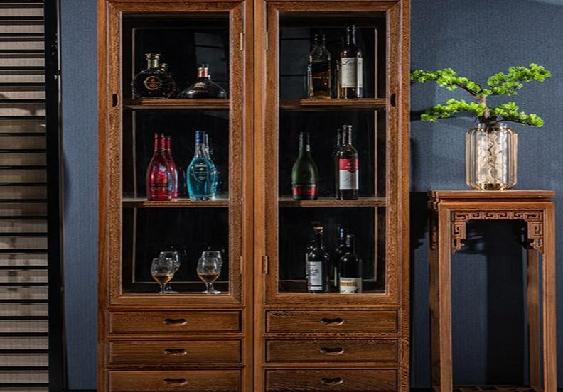 Modern Single Door Glass Cabinet - Solid Wood Storage Bookcase for Living Room, Bedroom & Office | Chinese Style Furniture for Home Decor & Display