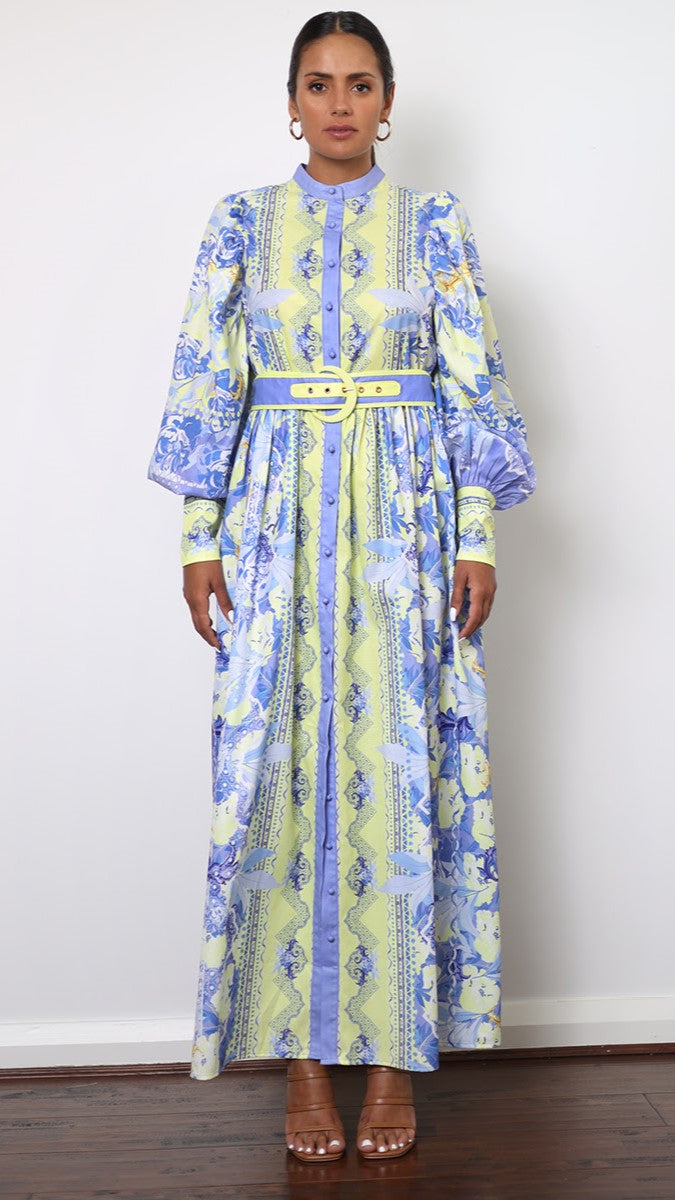 Kalliope Maxi Dress for Women - Flowy Blue & Yellow Floral Summer Dress - Perfect for Beach Vacations, Parties & Casual Outings