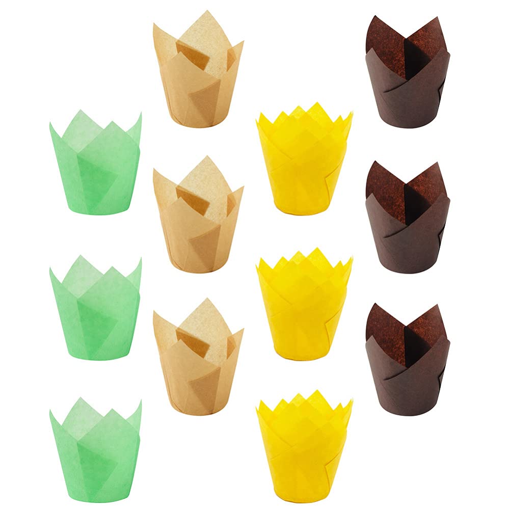 DOITOOL 200Pcs Tulip Cupcake Baking Cups - Mini Muffin Liners, Paper & Aluminum Foil Cake Cases for Baking, Party, Baby Shower & Dessert Display